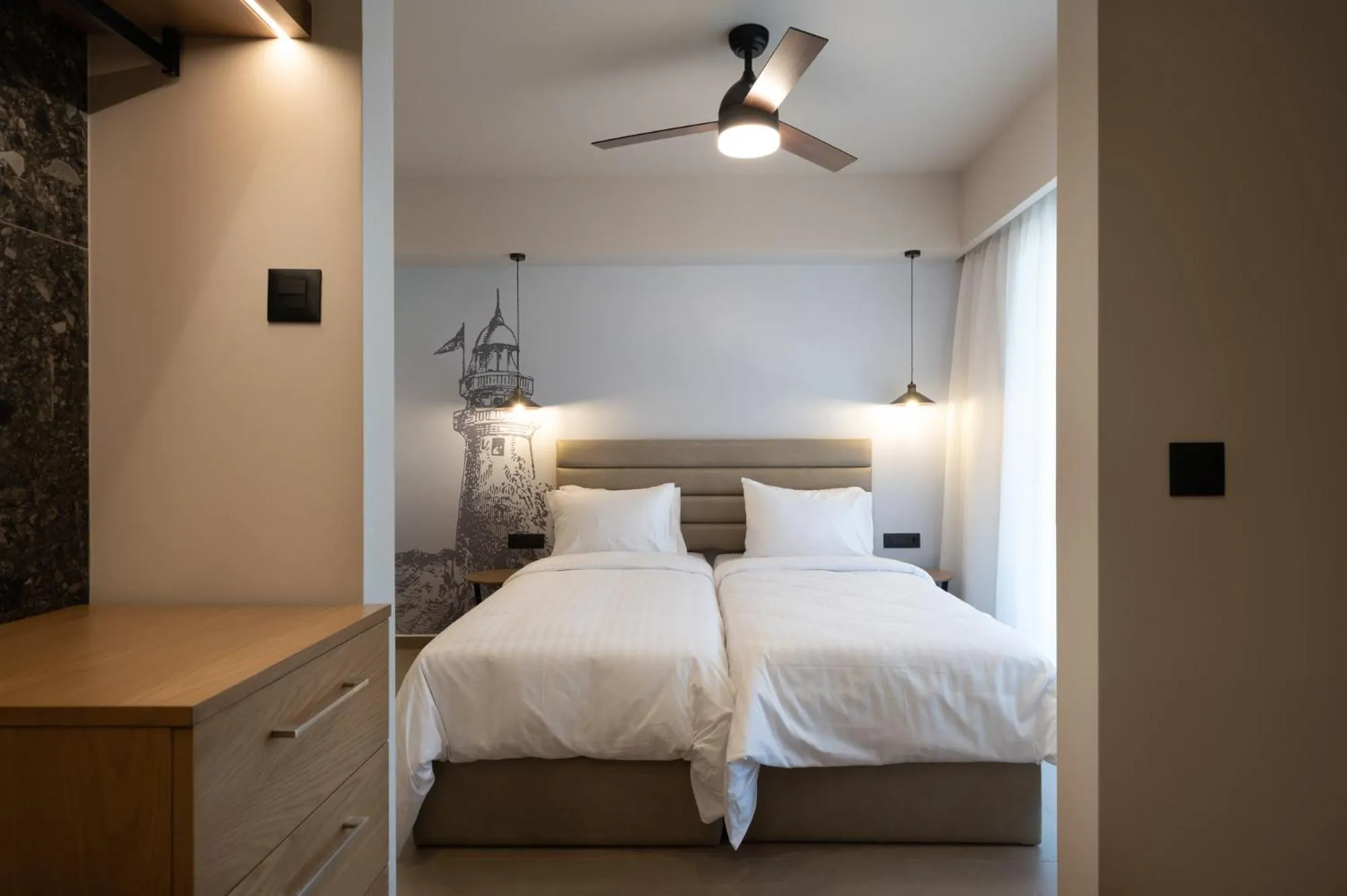 Bed in Prasonisi Light House Boutique Hotel