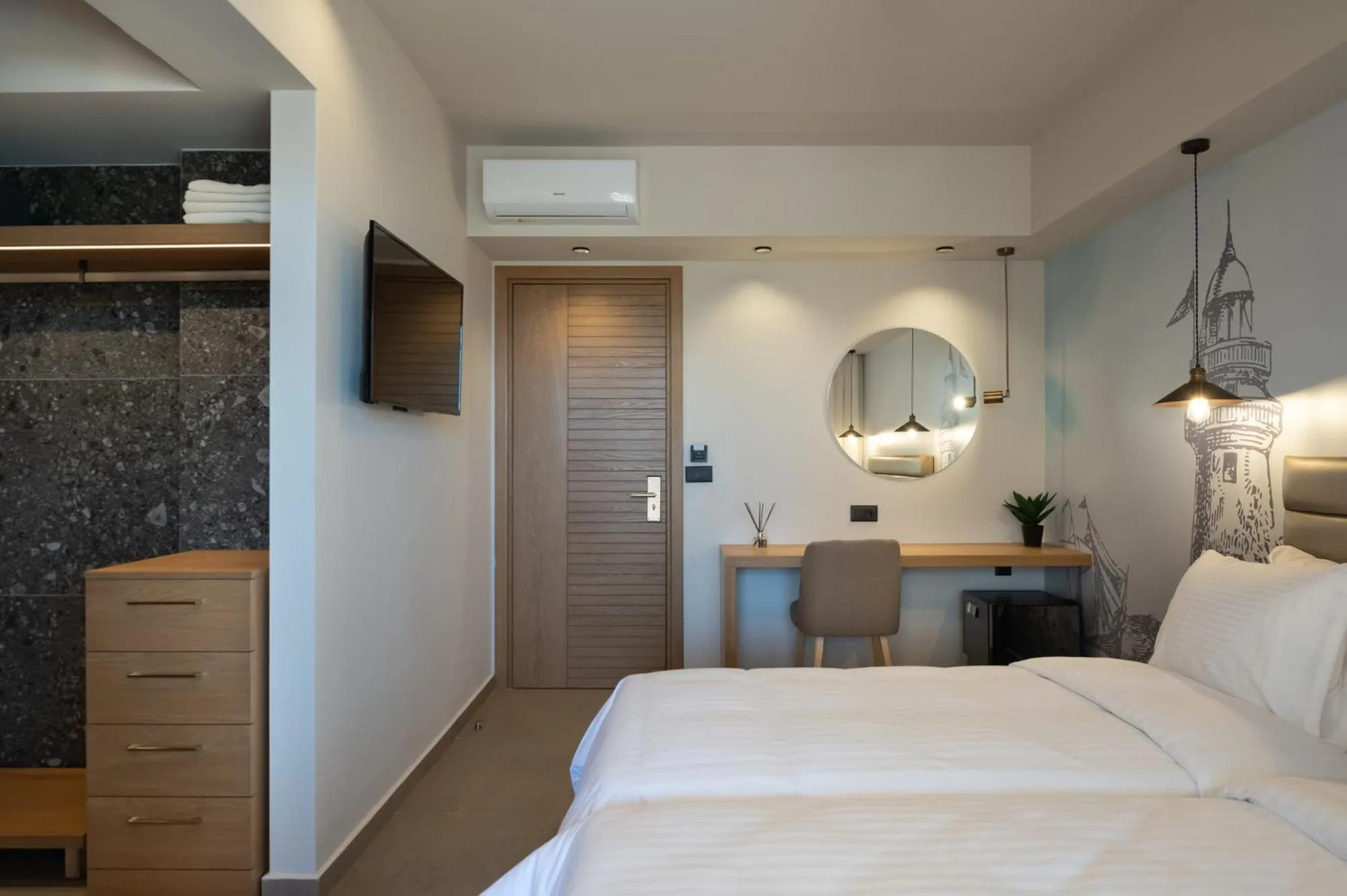 Bed in Prasonisi Light House Boutique Hotel