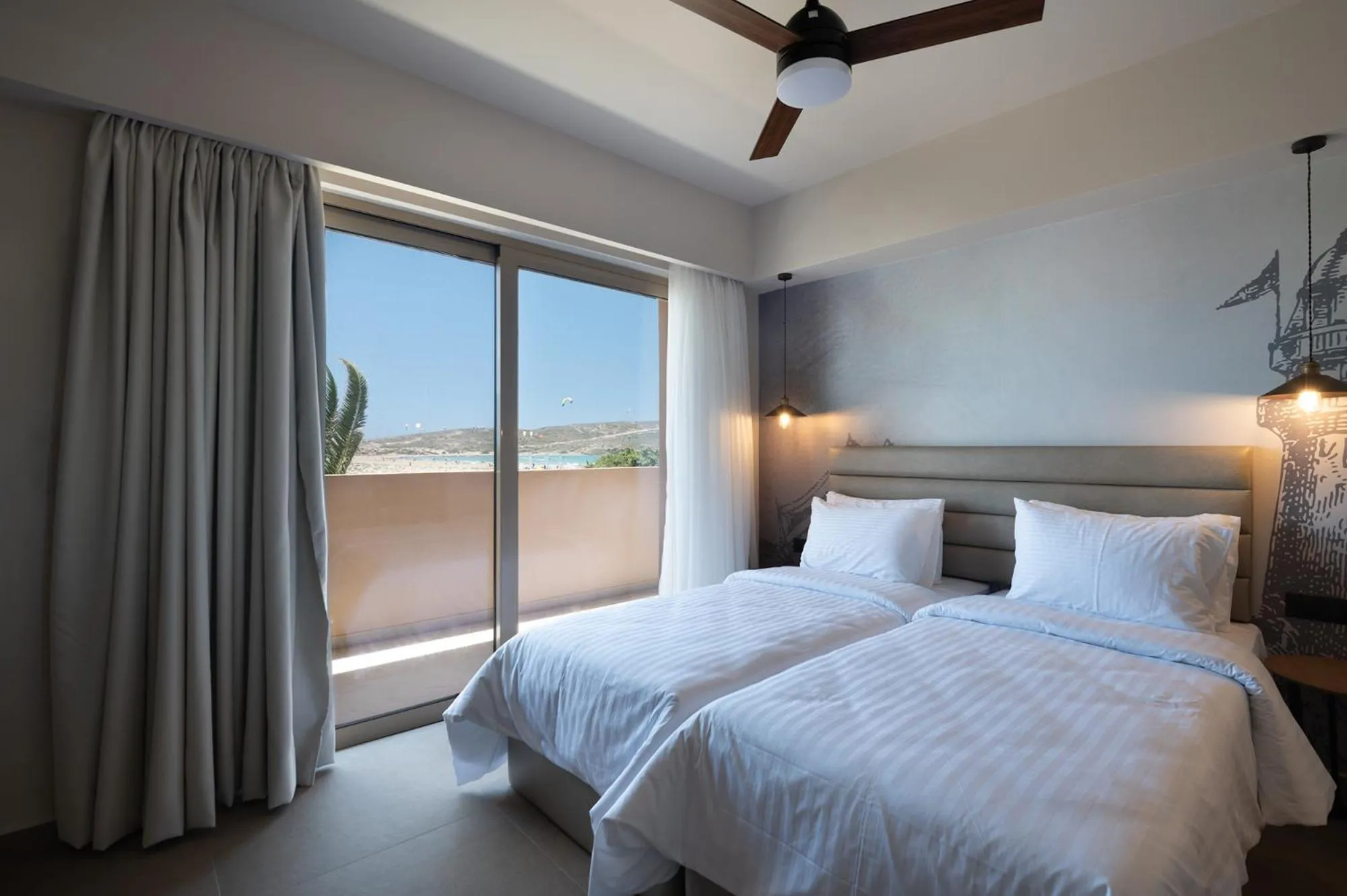 Bed in Prasonisi Light House Boutique Hotel