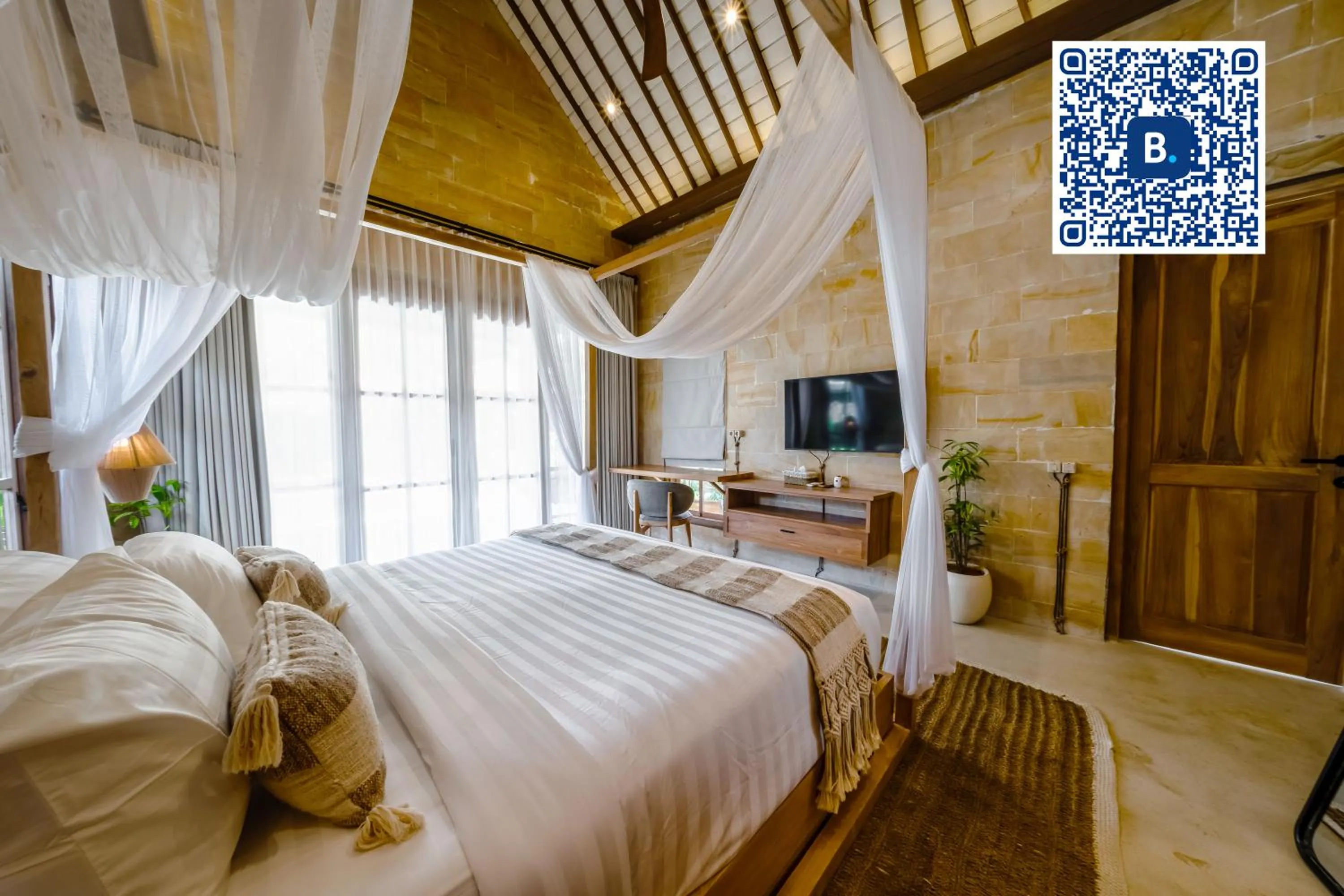 Bed in Nyaman Villas by EVDEkimi - Romantic escape among rice fields with Pool, Terrace - Long stay extras