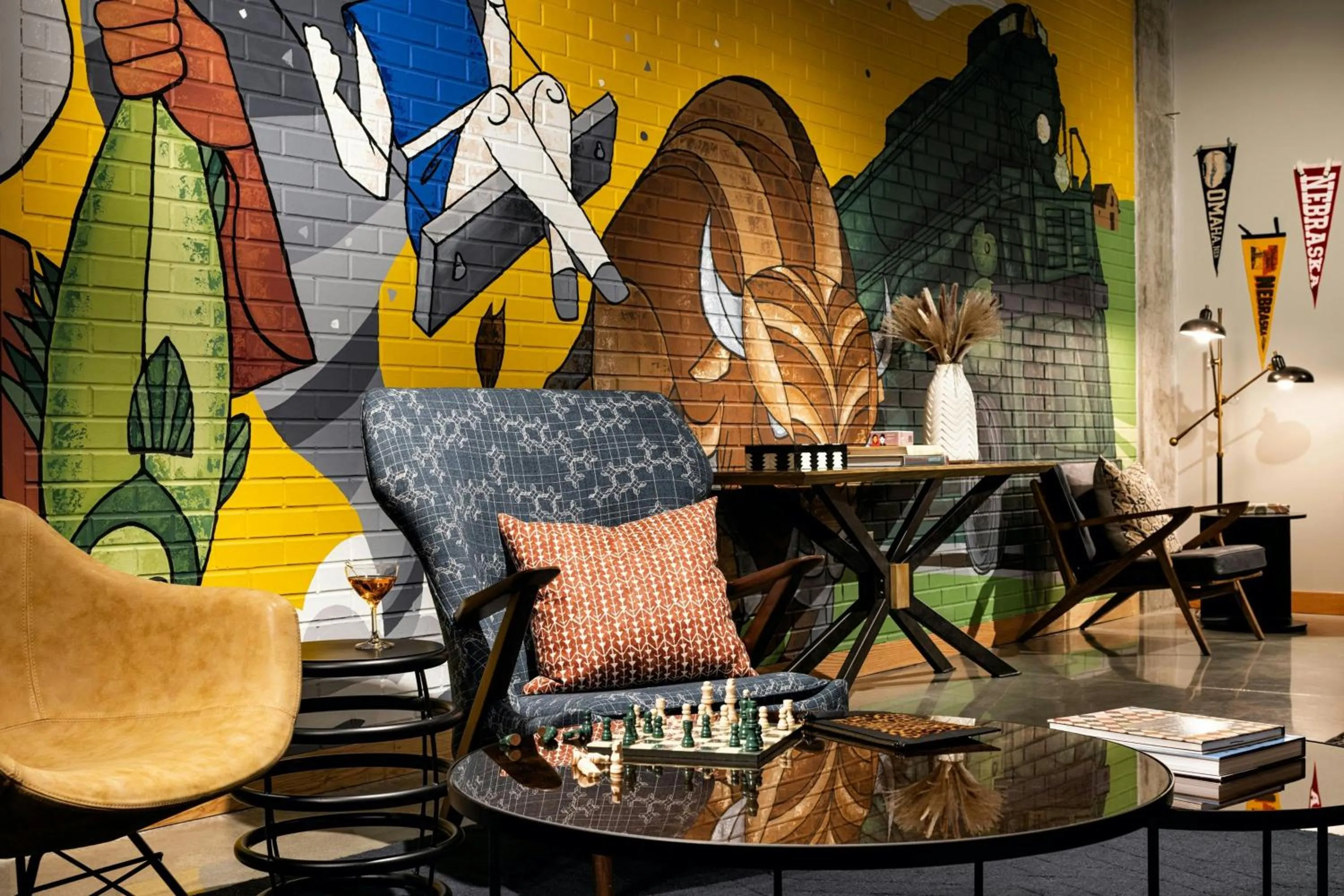 Living room in Moxy Omaha Downtown