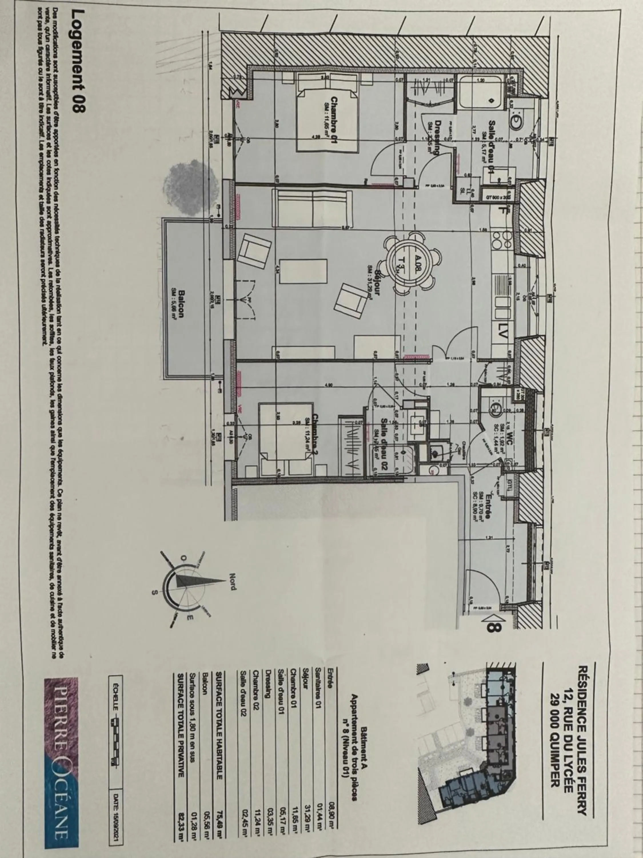 Floor plan in Appartement Design X - Hyper Centre - Parking Privé - Terrasse Plein Sud Quimper