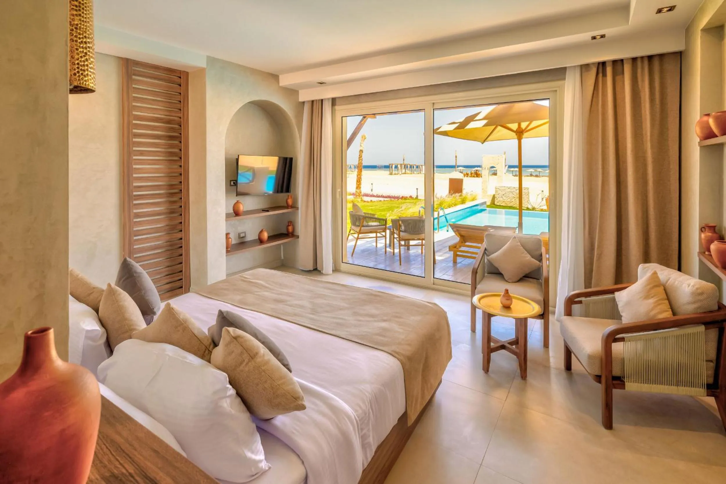 View (from property/room), Bed in True Beach Resort