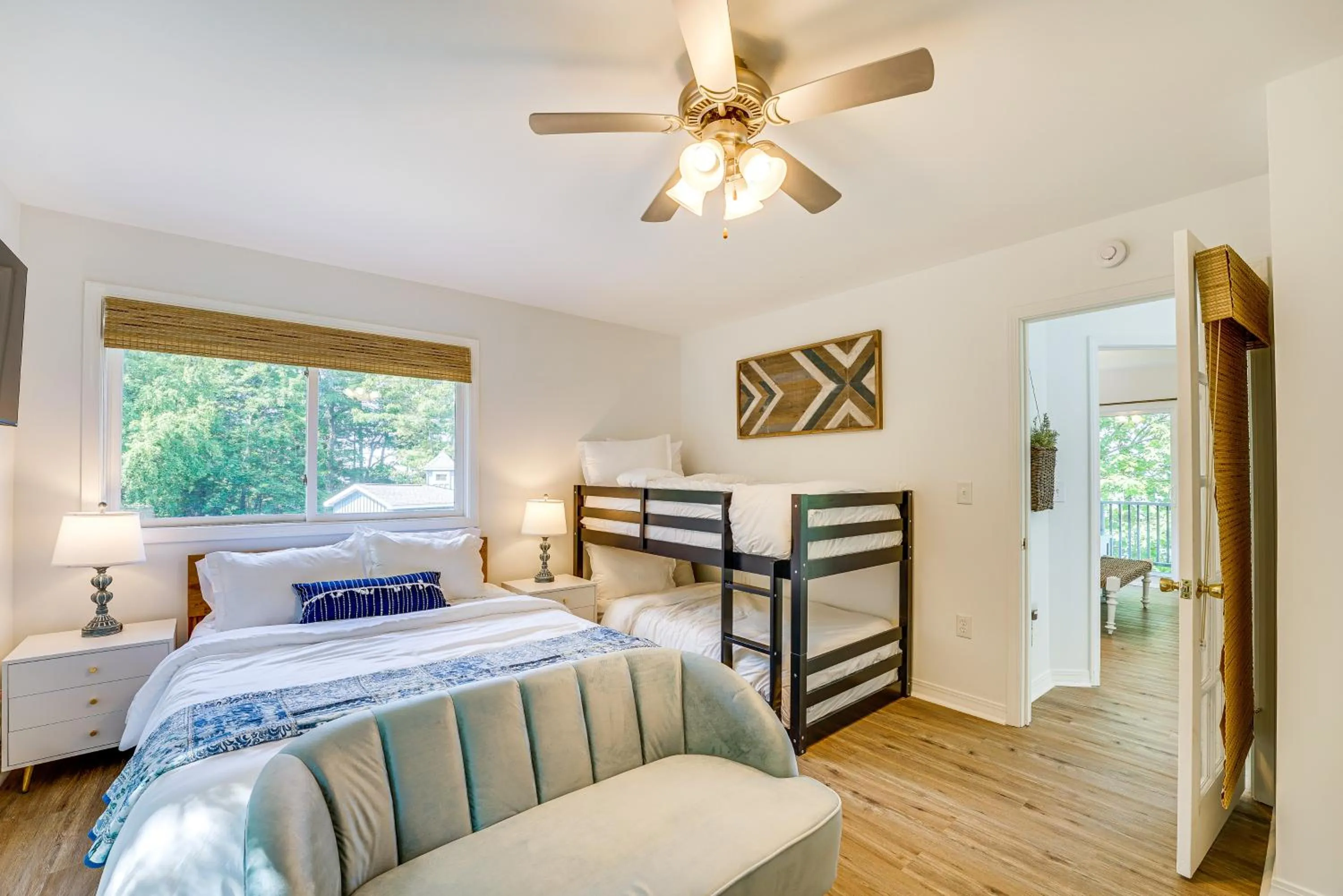 Bed in Private Beachfront Lake Michigan Rental with Kayaks