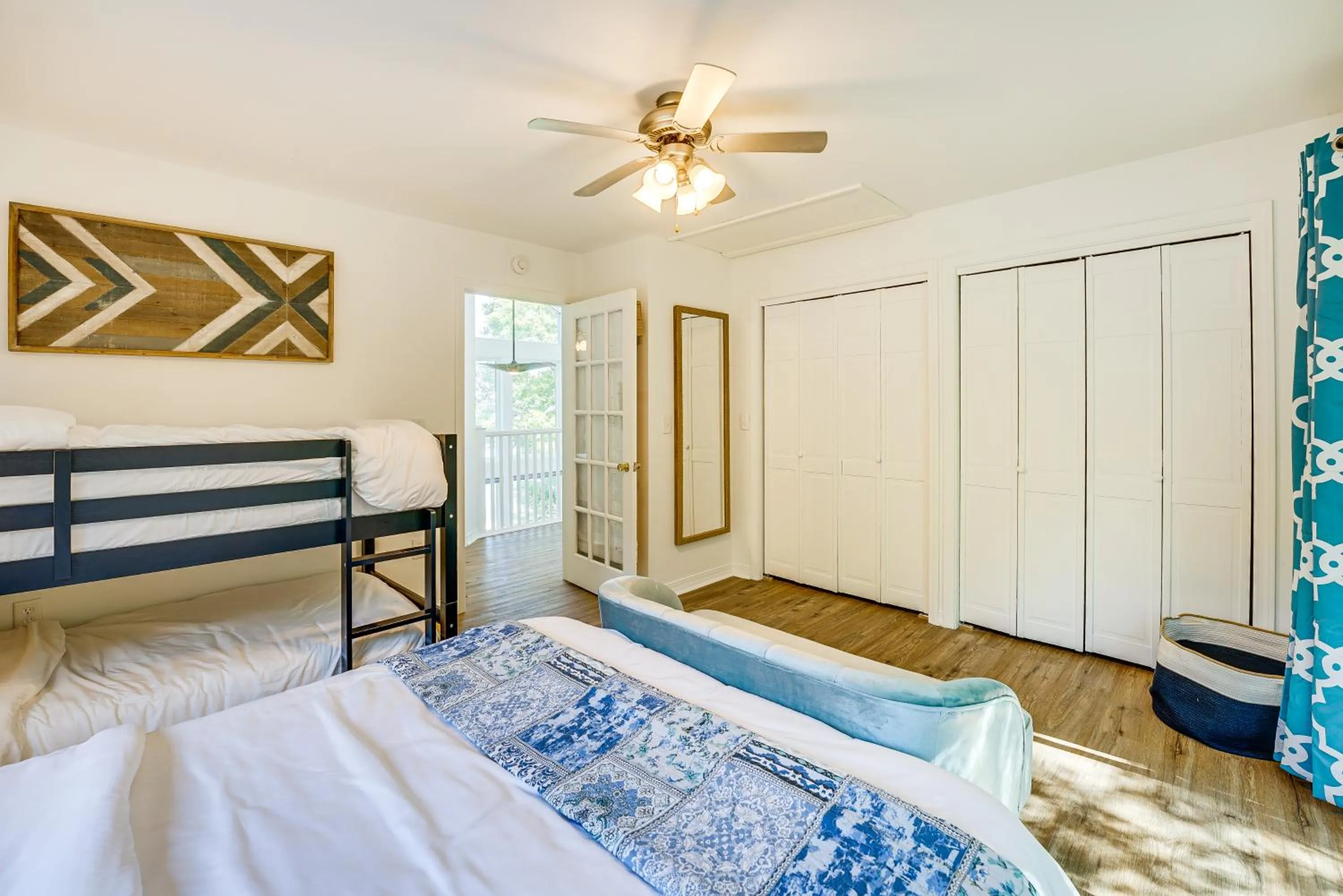 Bed in Private Beachfront Lake Michigan Rental with Kayaks