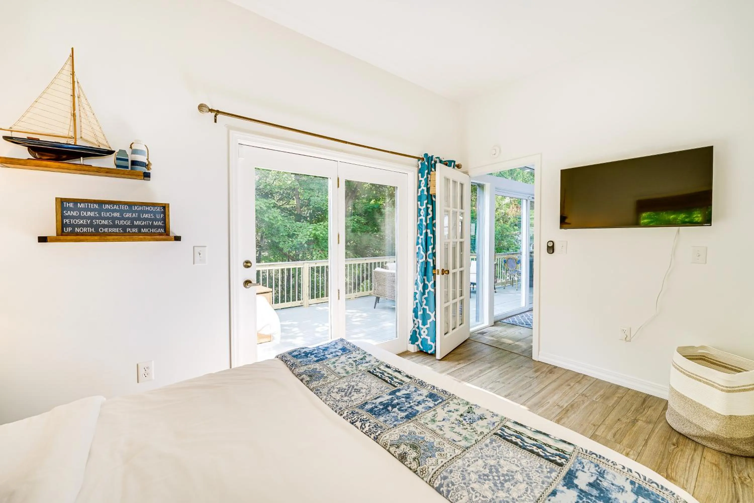 Bed in Private Beachfront Lake Michigan Rental with Kayaks