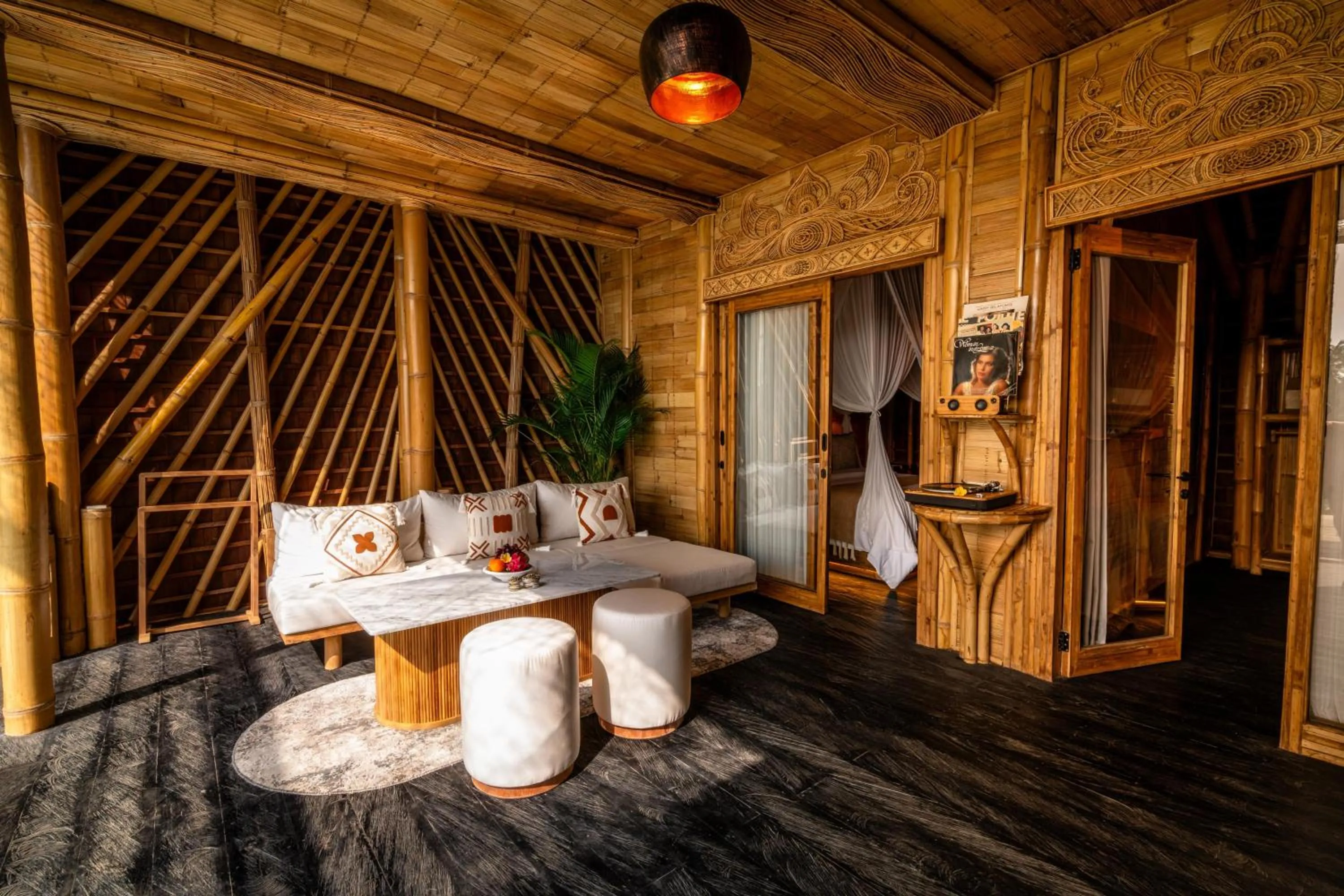 Seating area in Bambootel Sawah View