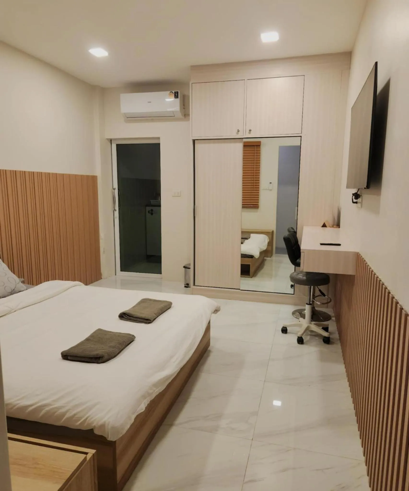 wardrobe, Bed in S.P.C Apartment by Brodderud