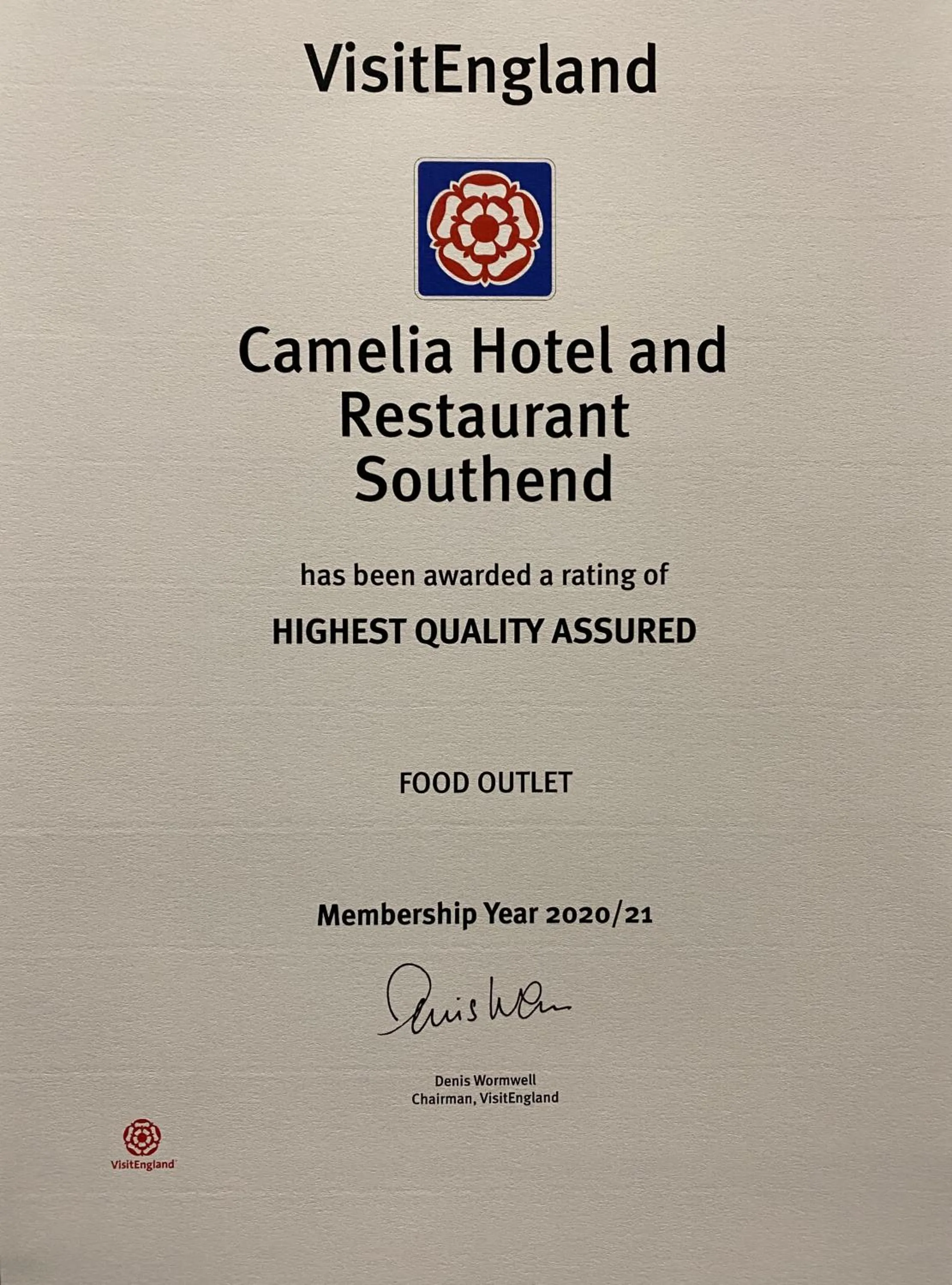 Certificate/Award in Camelia Hotel