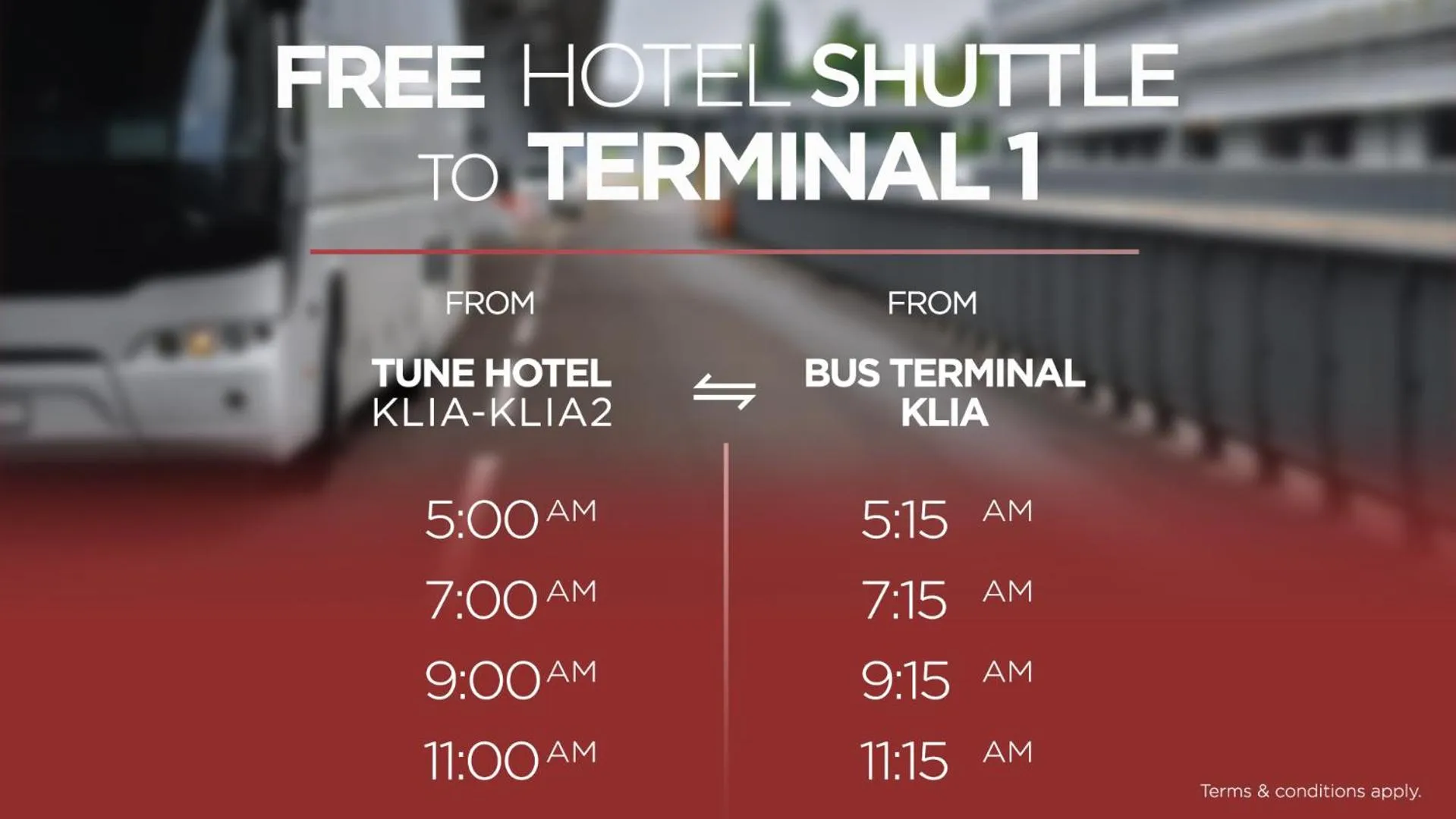 shuttle in Tune Hotel KLIA-KLIA2, Airport Transit Hotel