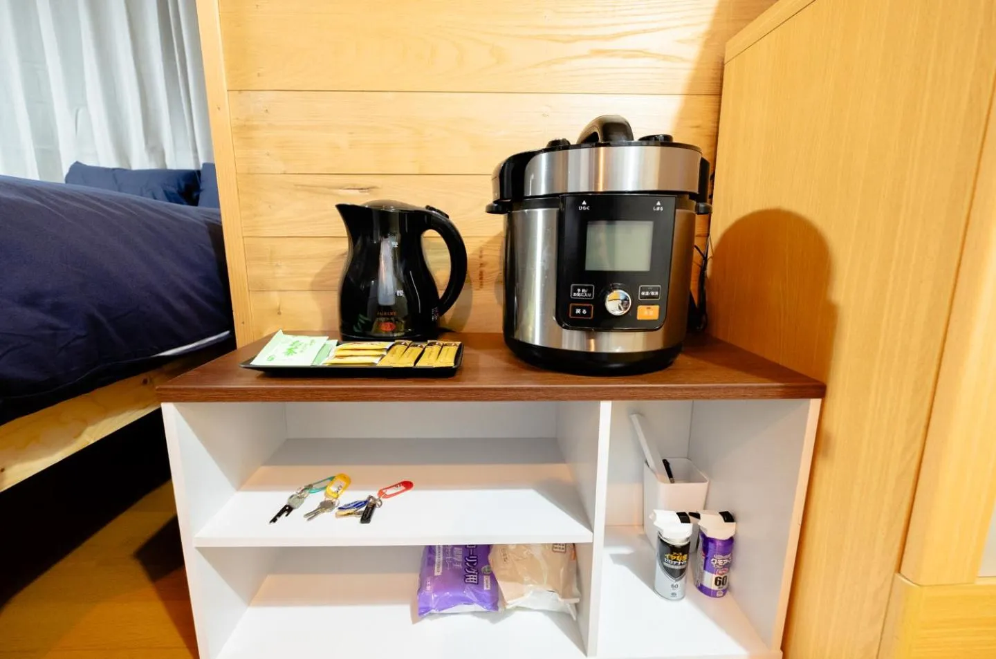 Kitchen or kitchenette, Bed in Furano Log House Farm Resort