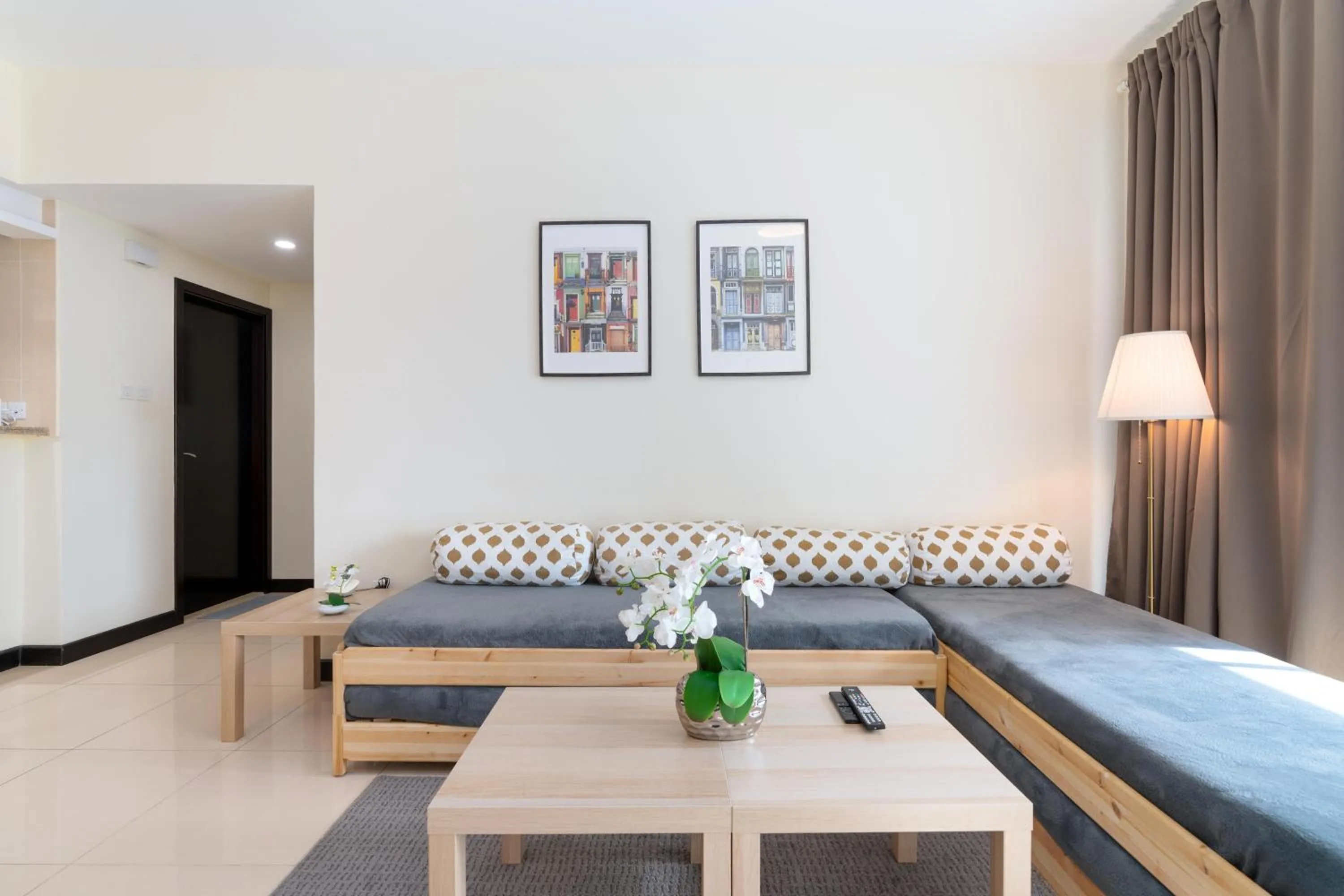 Living room, Bed in White Sage - Gorgeous Apartment in JLT Near the Metro Station