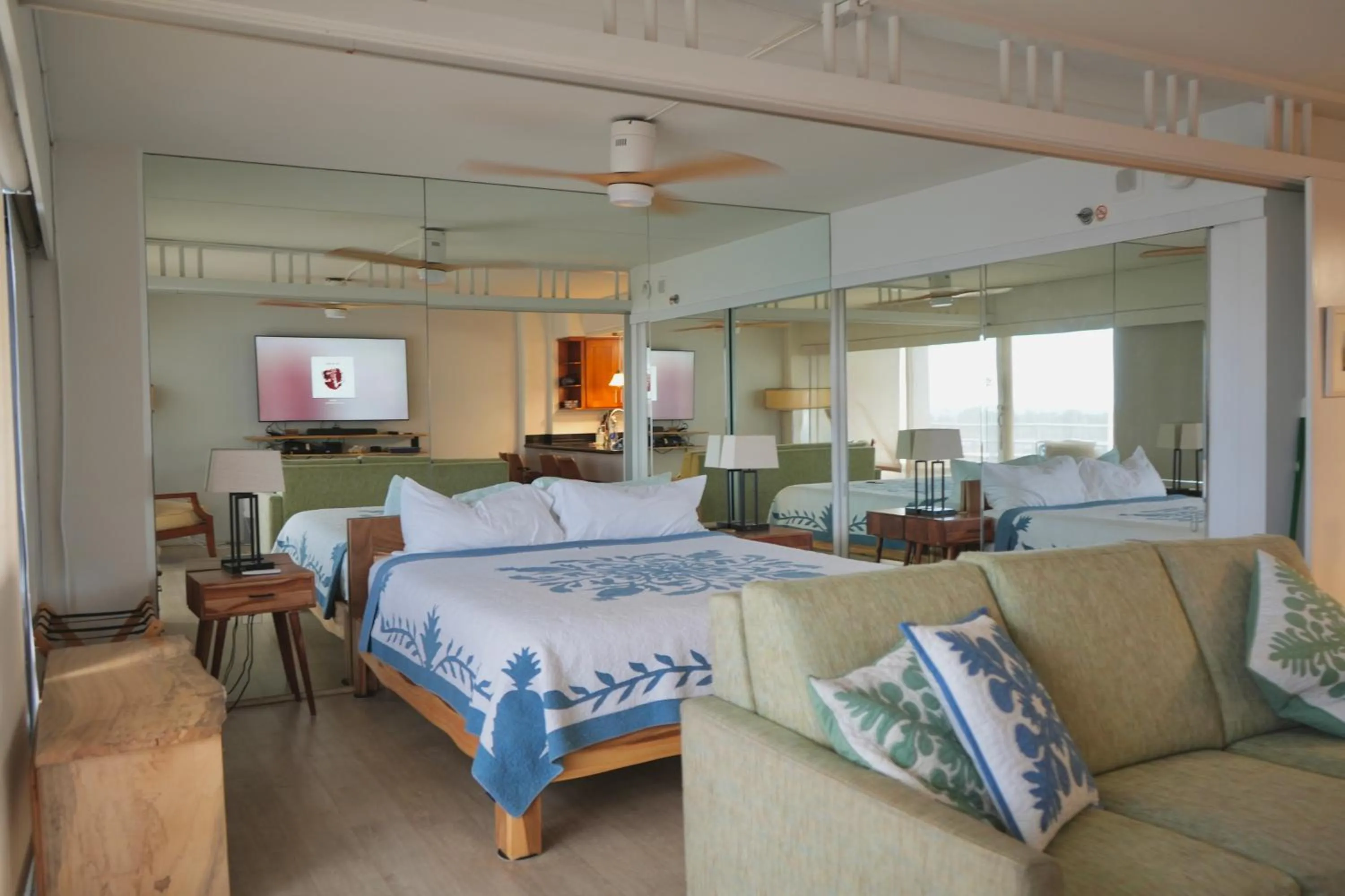 Bed in Ilikai Hotel Condo with Kitchen and Ocean View