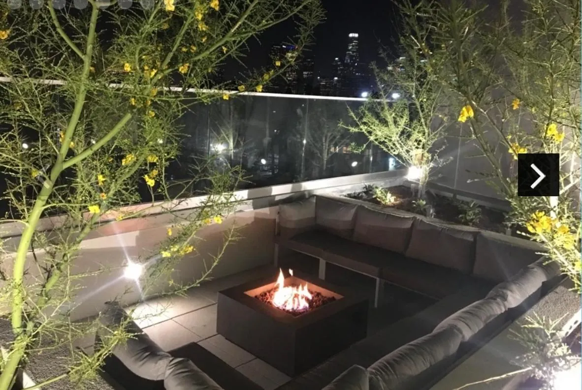 Night in Downtown Los Angeles Skyline balcony view Modern Penthouse