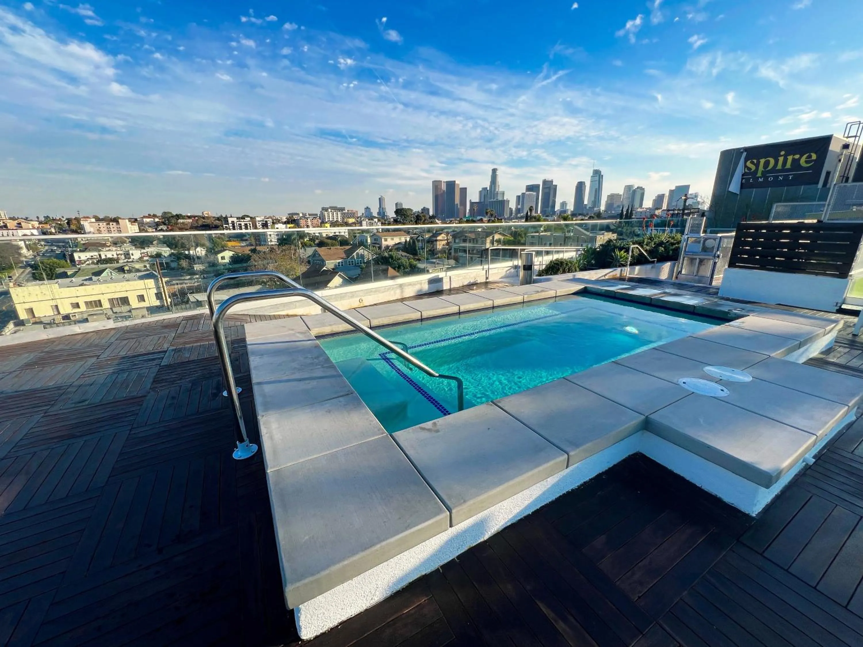 Property building in Downtown Los Angeles Skyline balcony view Modern Penthouse
