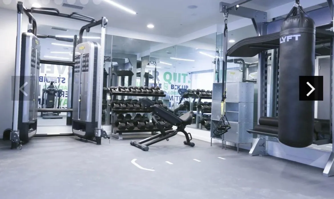 Fitness centre/facilities in Downtown Los Angeles Skyline balcony view Modern Penthouse