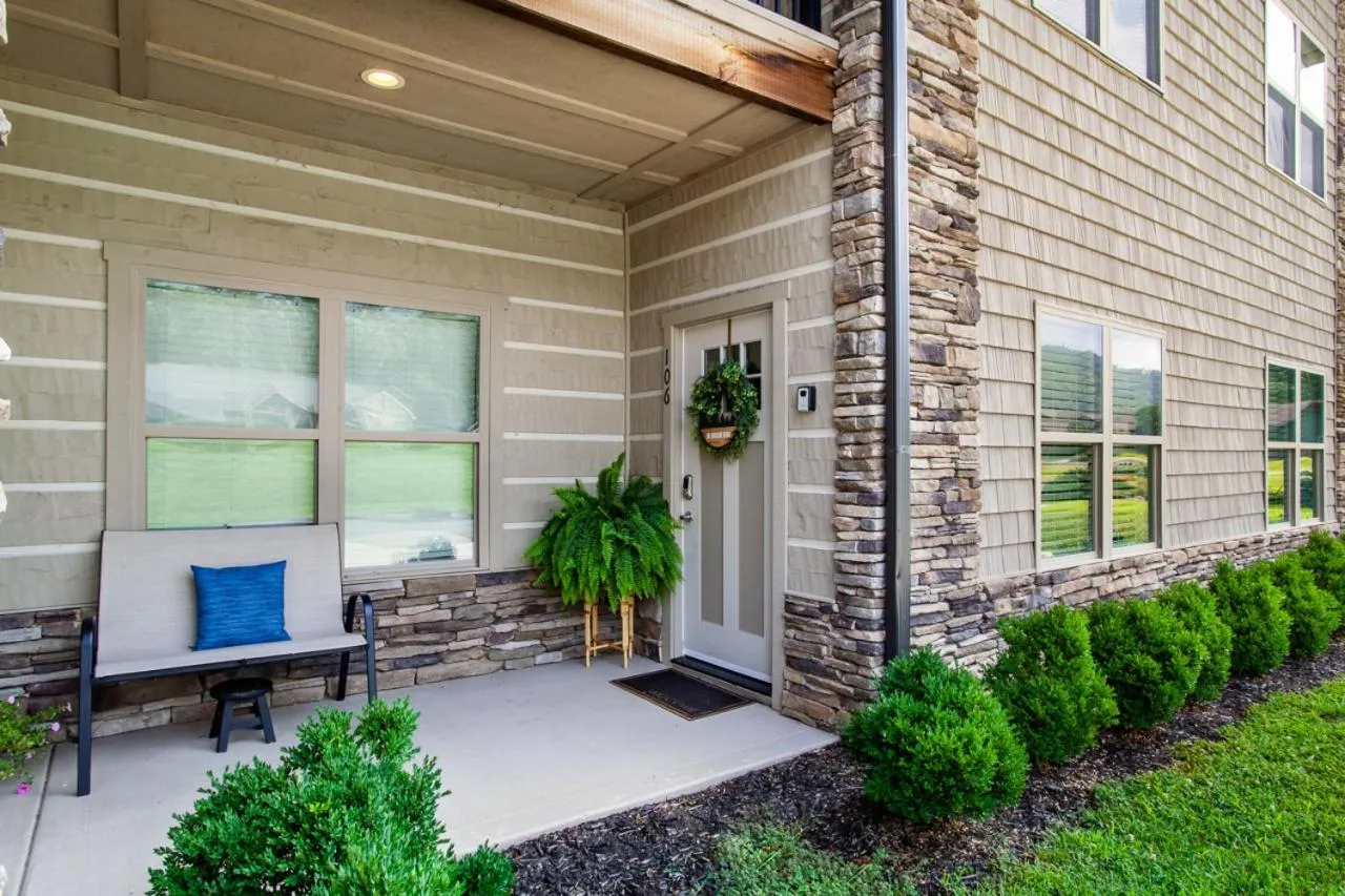 Patio in Elegant End Condo Fireplace Community Amenities