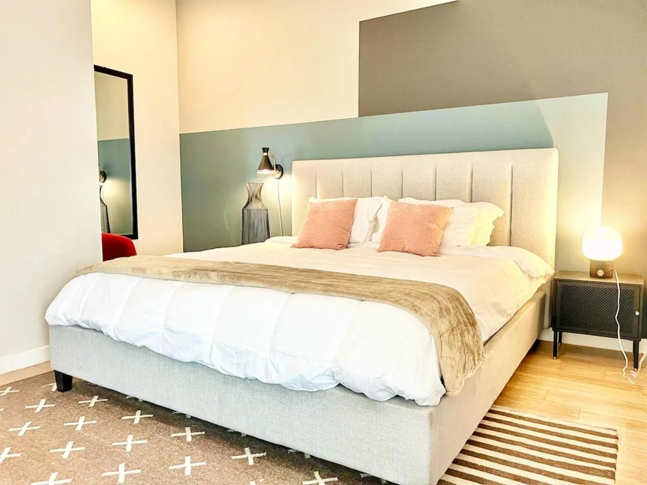 Bed in Beautiful One Bedroom Apartment With View Of City