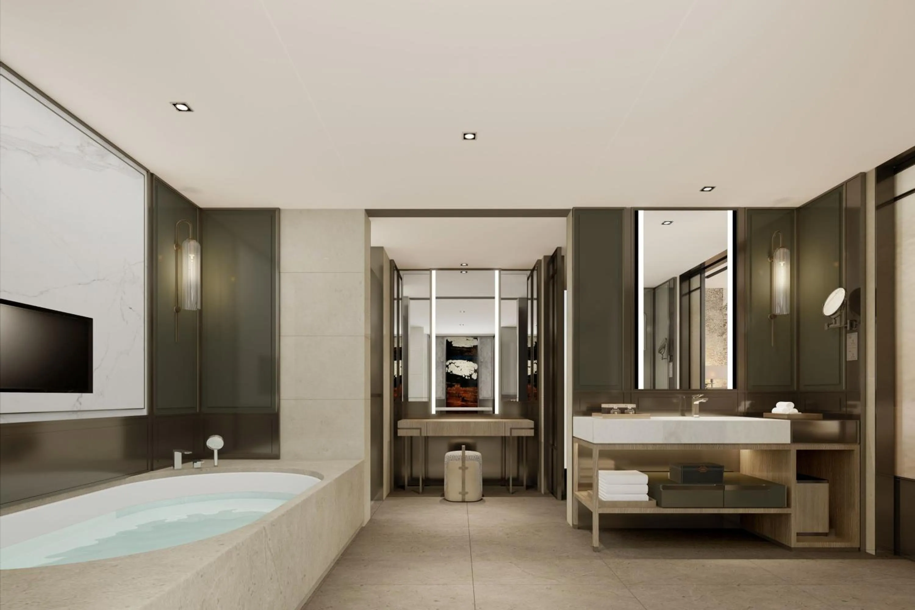 Bathroom, Bed in Shantou Marriott Hotel