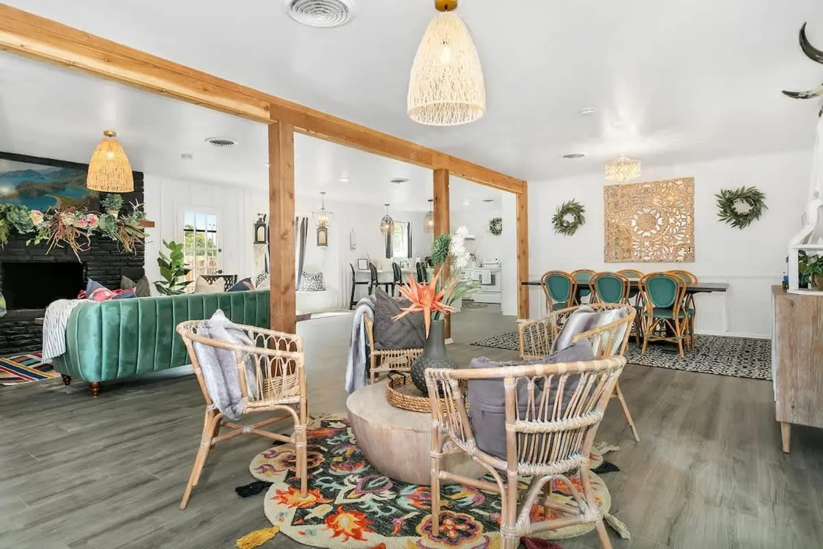 Living room in A Crystal Place Hot Tub 1 Blk off Main St!