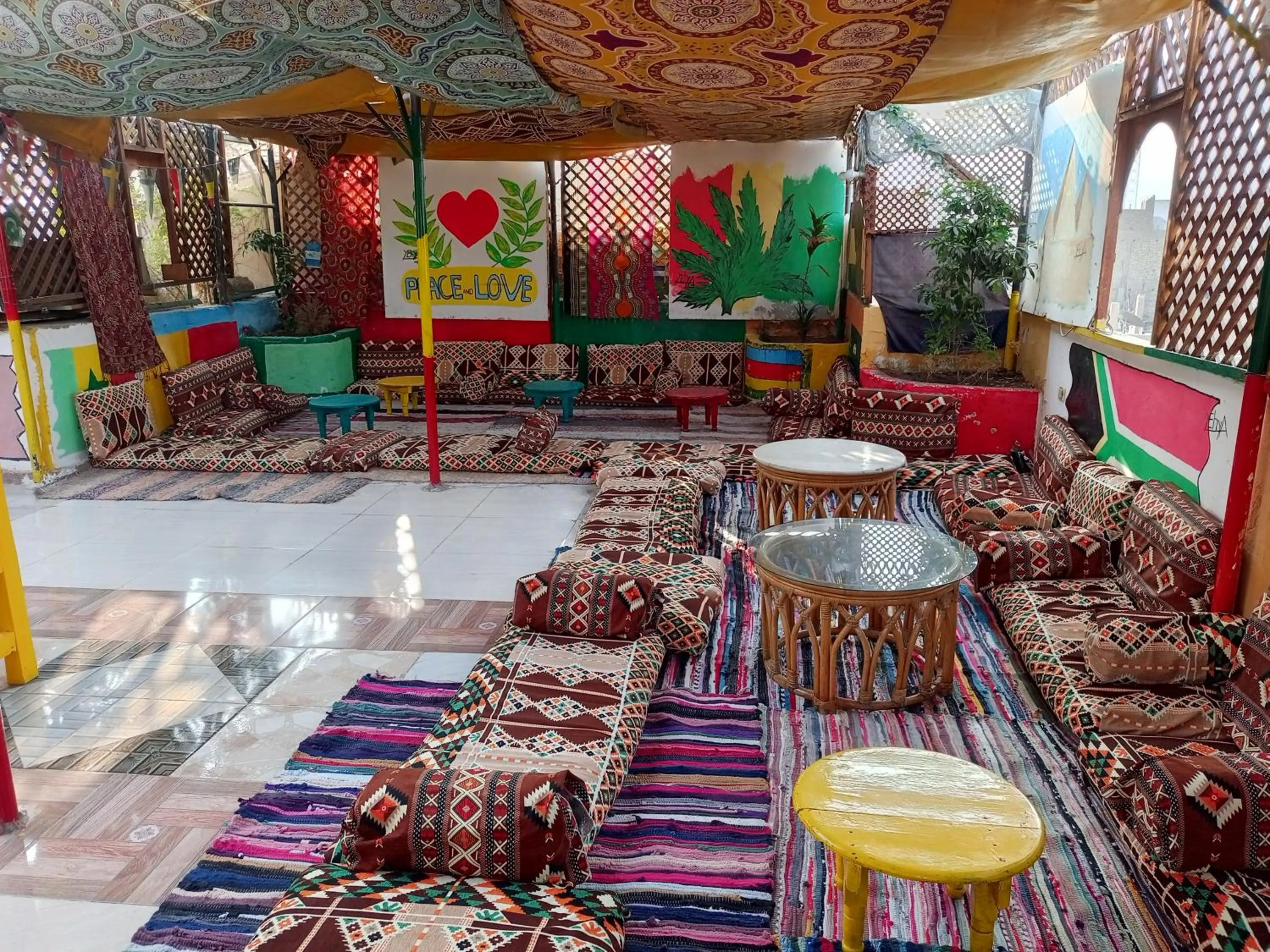 Seating area in Bob Marley Peace hotel luxor