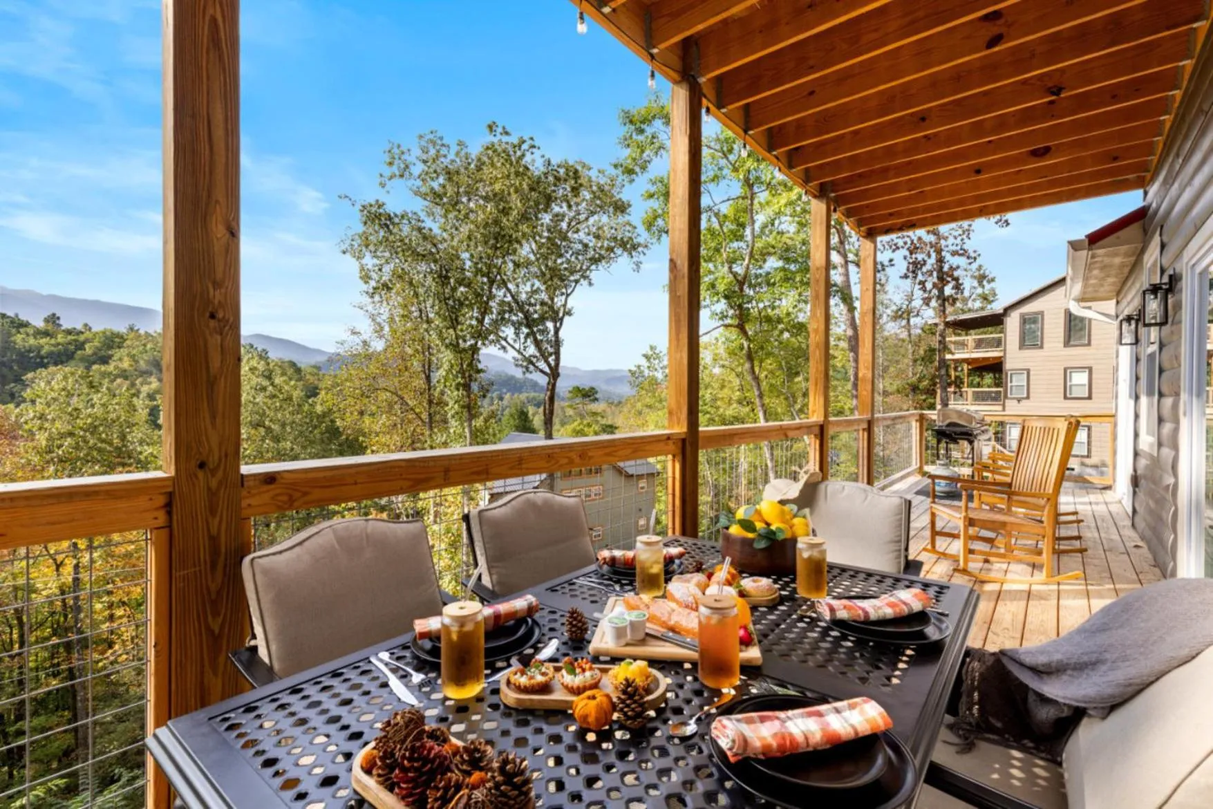 Patio in Tranquil Mountain Getaway By Ghosal Luxury Lodging