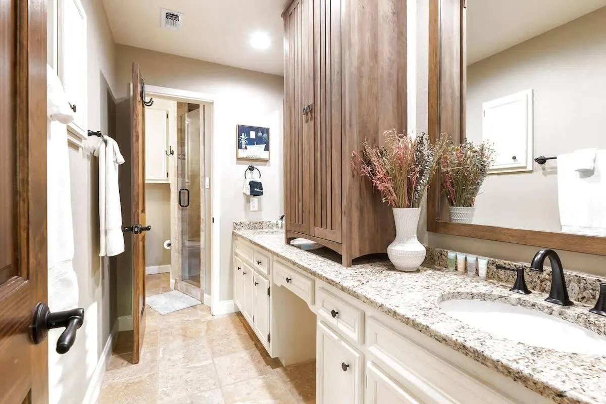 Bathroom in Luxury on Lake LBJ with Hot Tub Firepit & Boat Slip