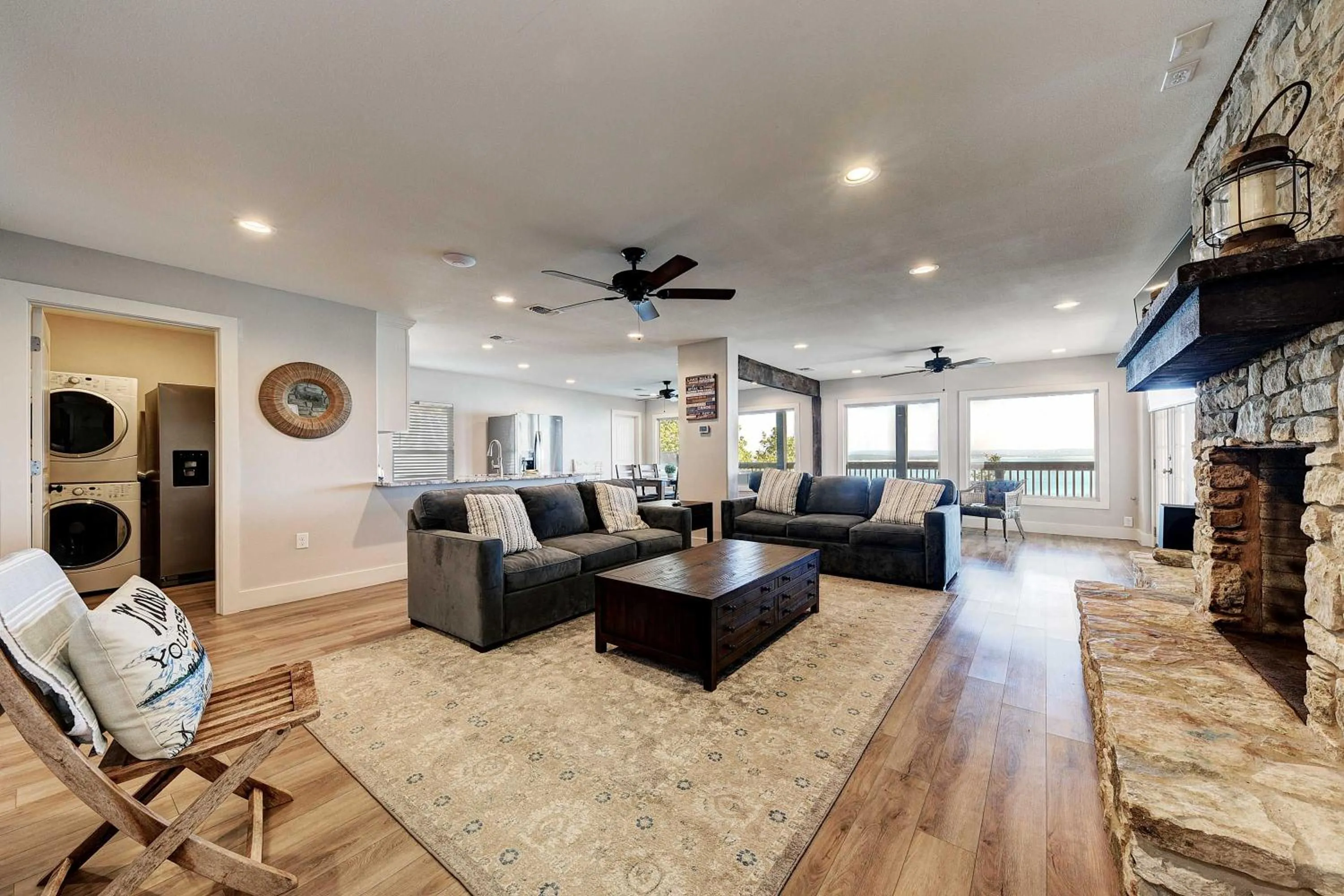 Living room in Waterfront Lake House with Hot Tub & Firepit
