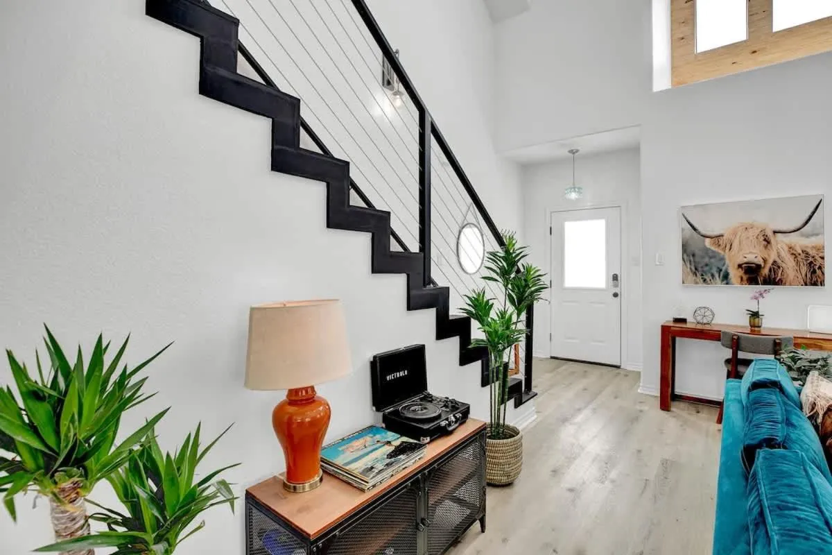 Living room in Luxury Modern Home with Hot tub Deck & Firepit!