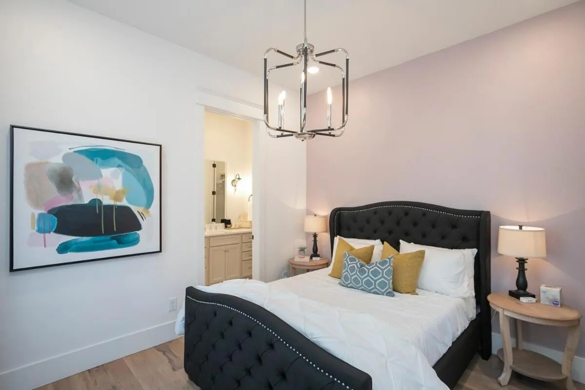 Bed in Custom Home Office Suite Game Room & Fire pit