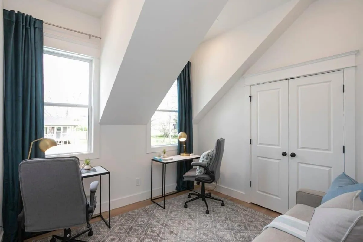 Bed in Custom Home Office Suite Game Room & Fire pit