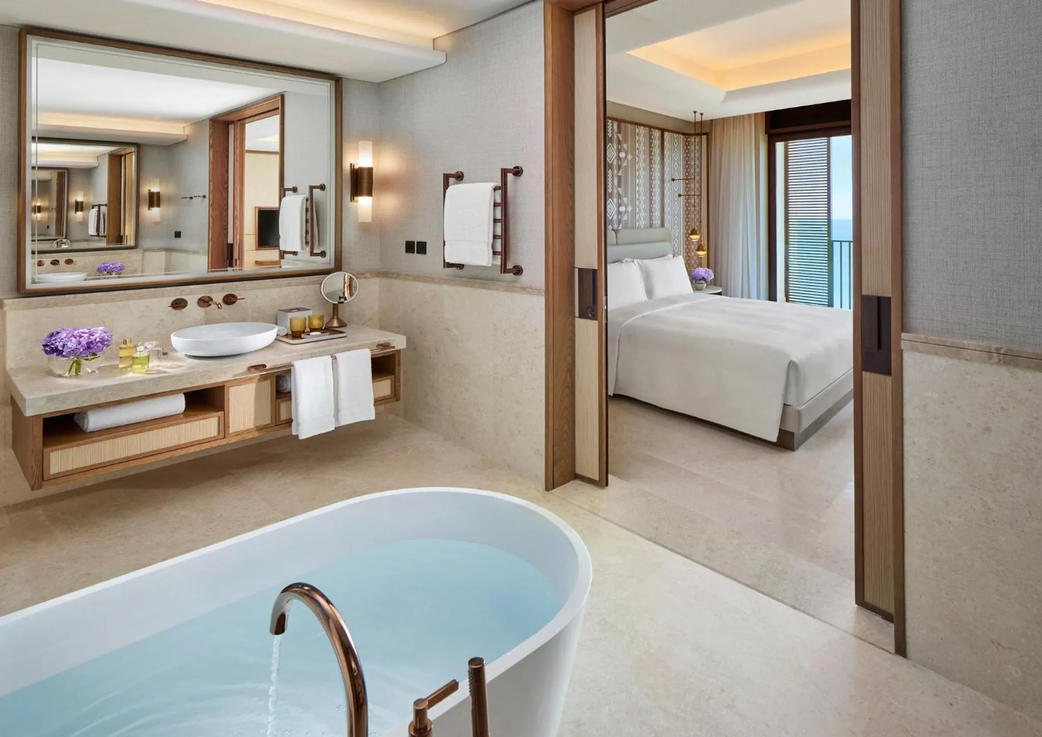 Bathroom, Bed in Mandarin Oriental, Muscat