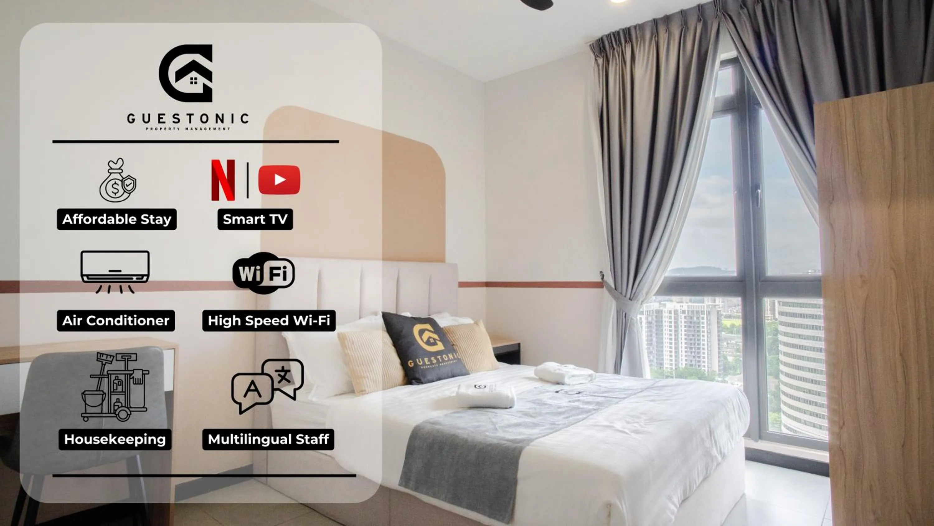 Bed in NeuSuite Cozy Studio by GUESTONIC