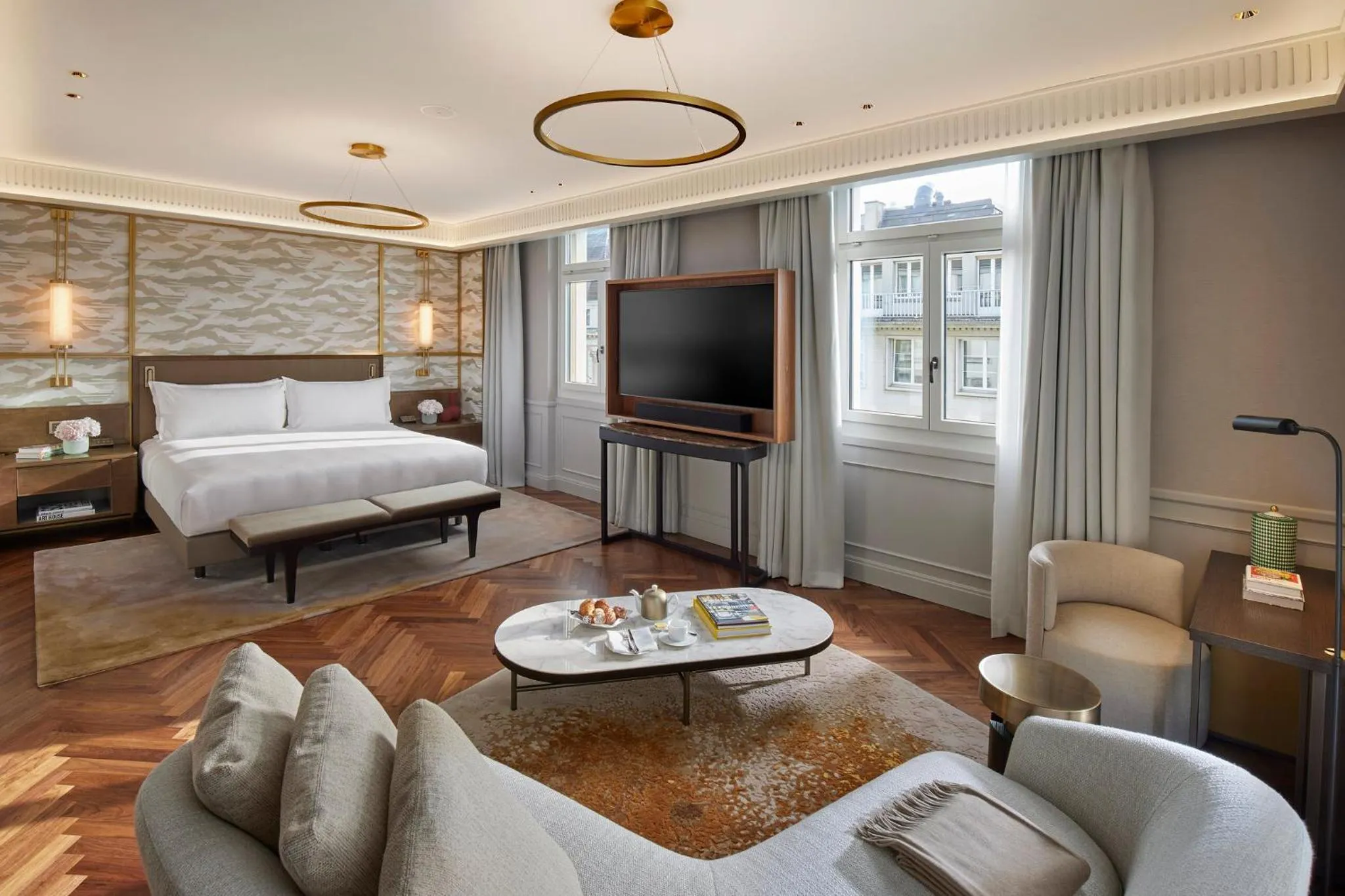 Property building, Bed in Mandarin Oriental Savoy, Zurich