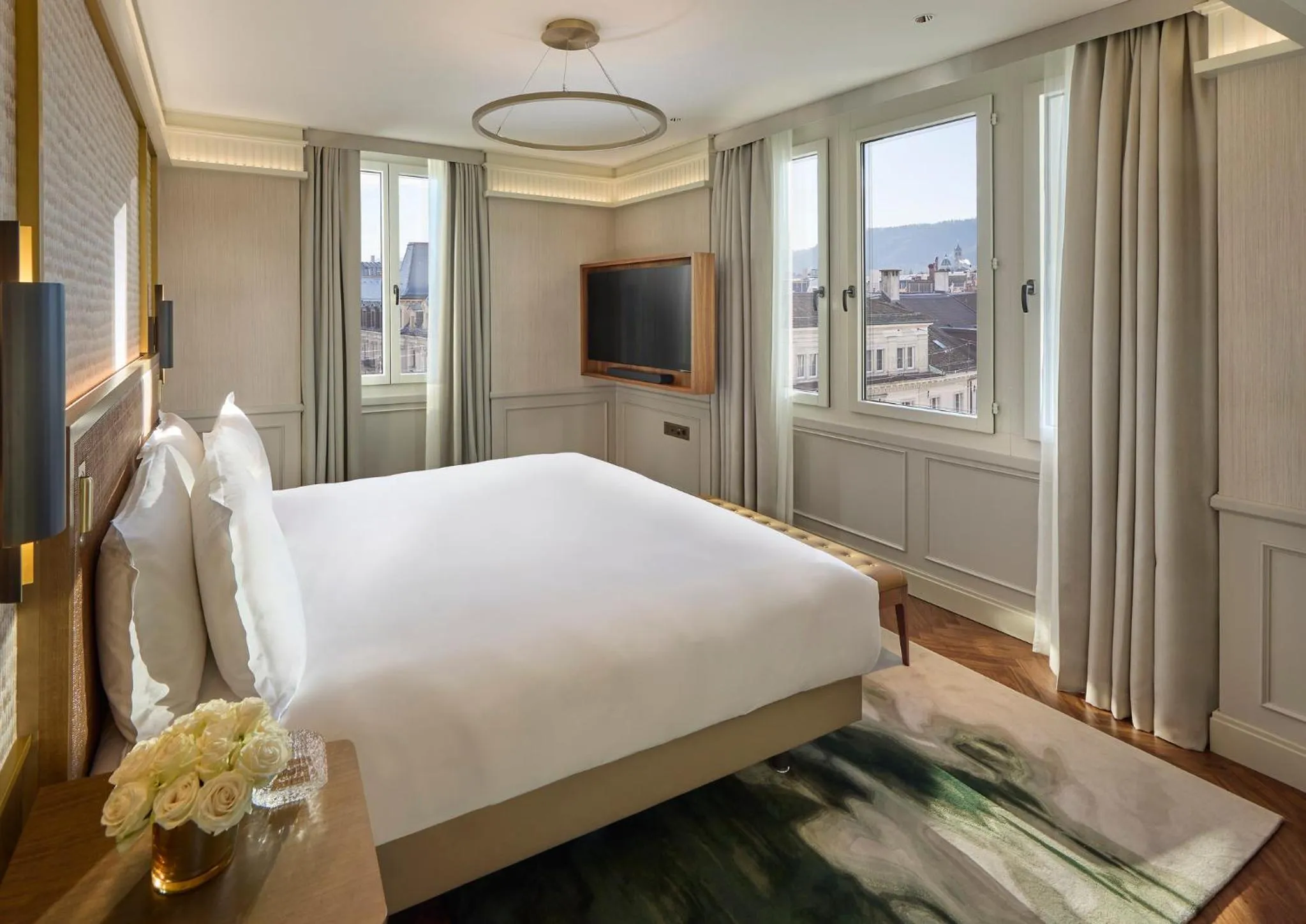 Property building, Bed in Mandarin Oriental Savoy, Zurich