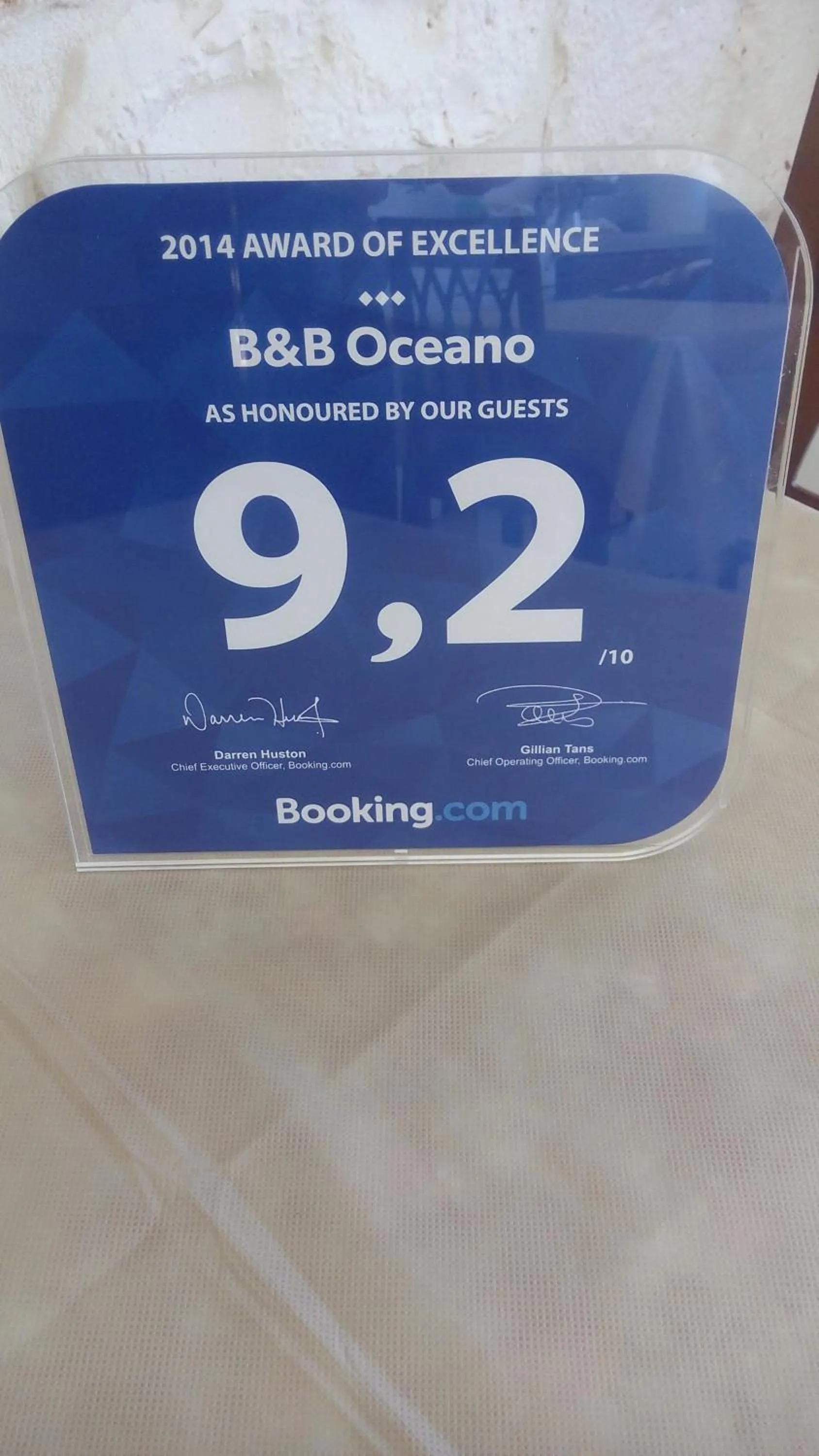 Certificate/Award in B&B Oceano