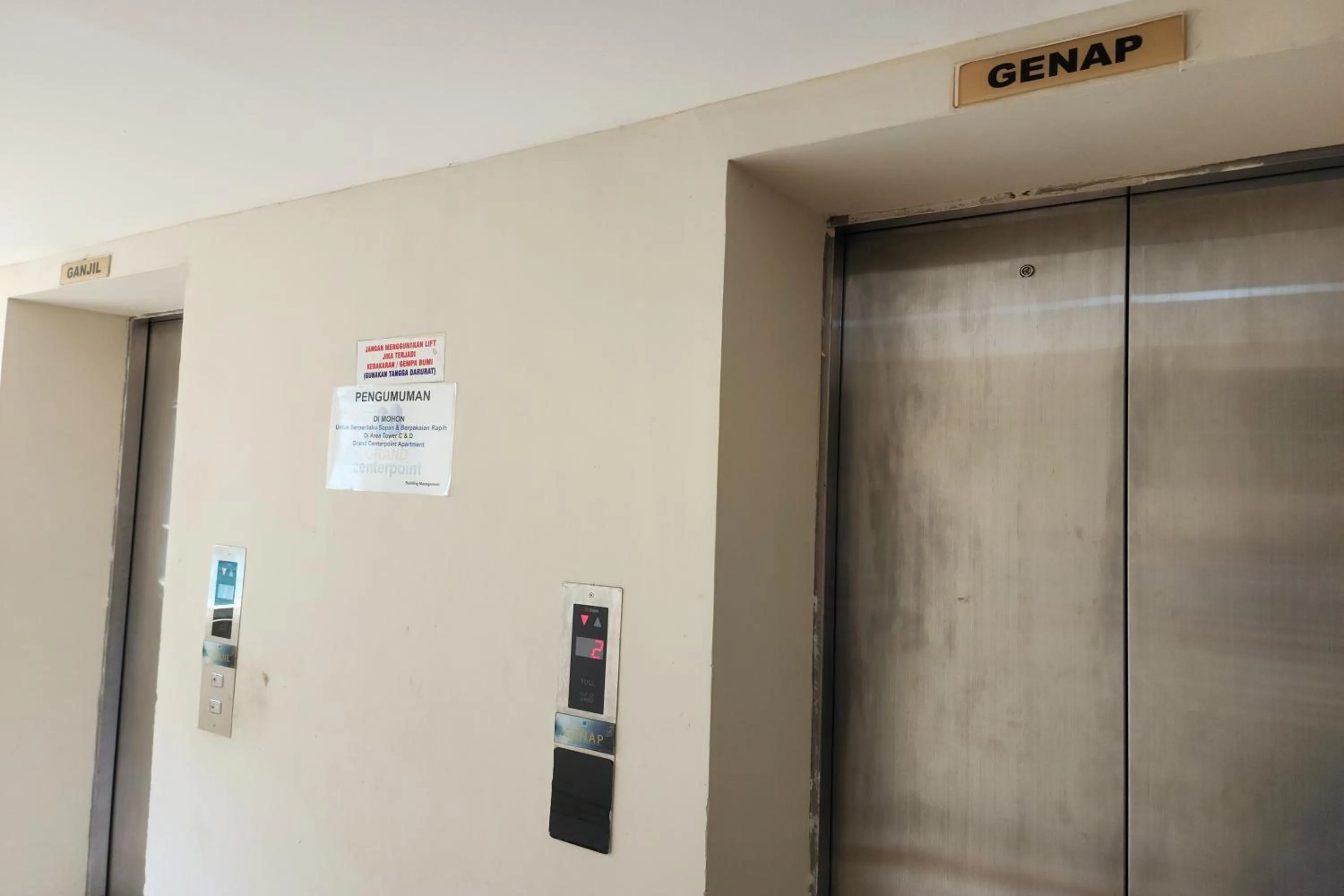 elevator in Queen Room 2 @ Grand Center Point Apartment