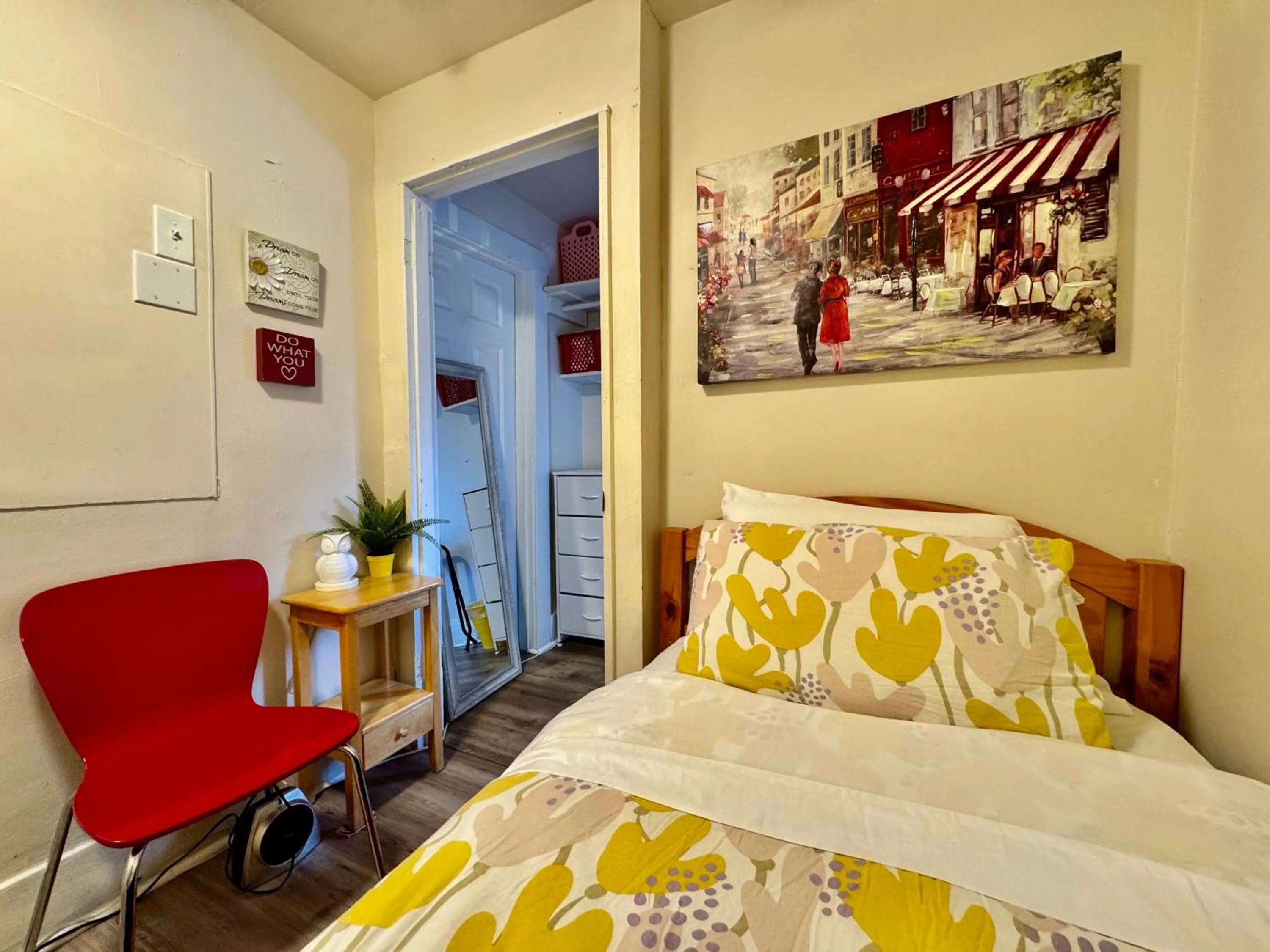 Bed in Tiny Private Room at the Upper Level of a Big House with Shared Bathroom