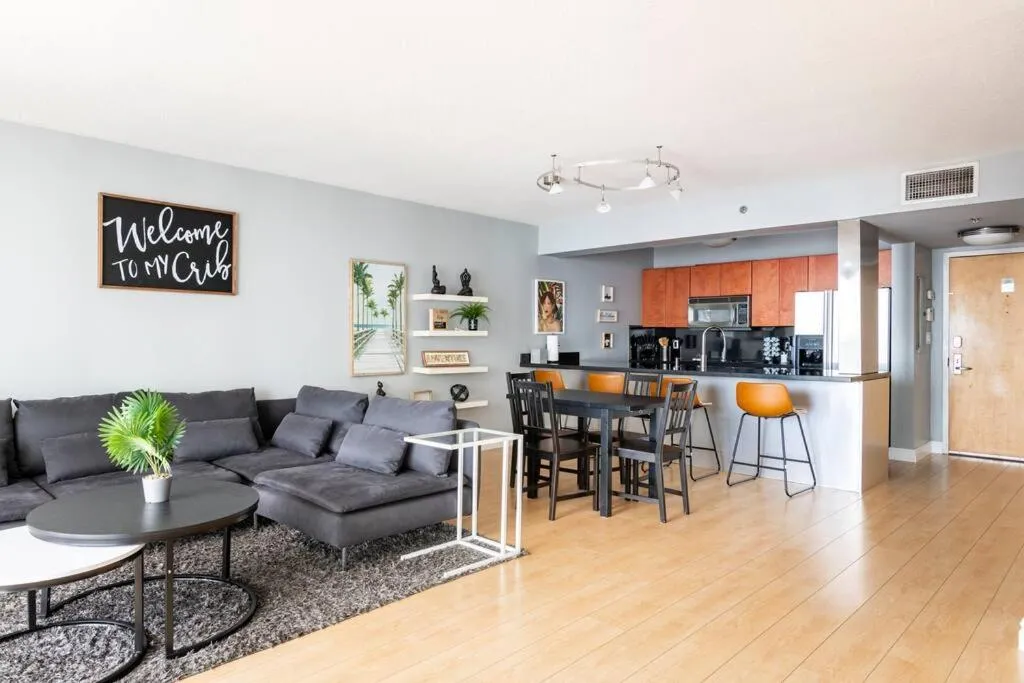 Living room in Brickell Center w/City & Bay View + FREE Parking!