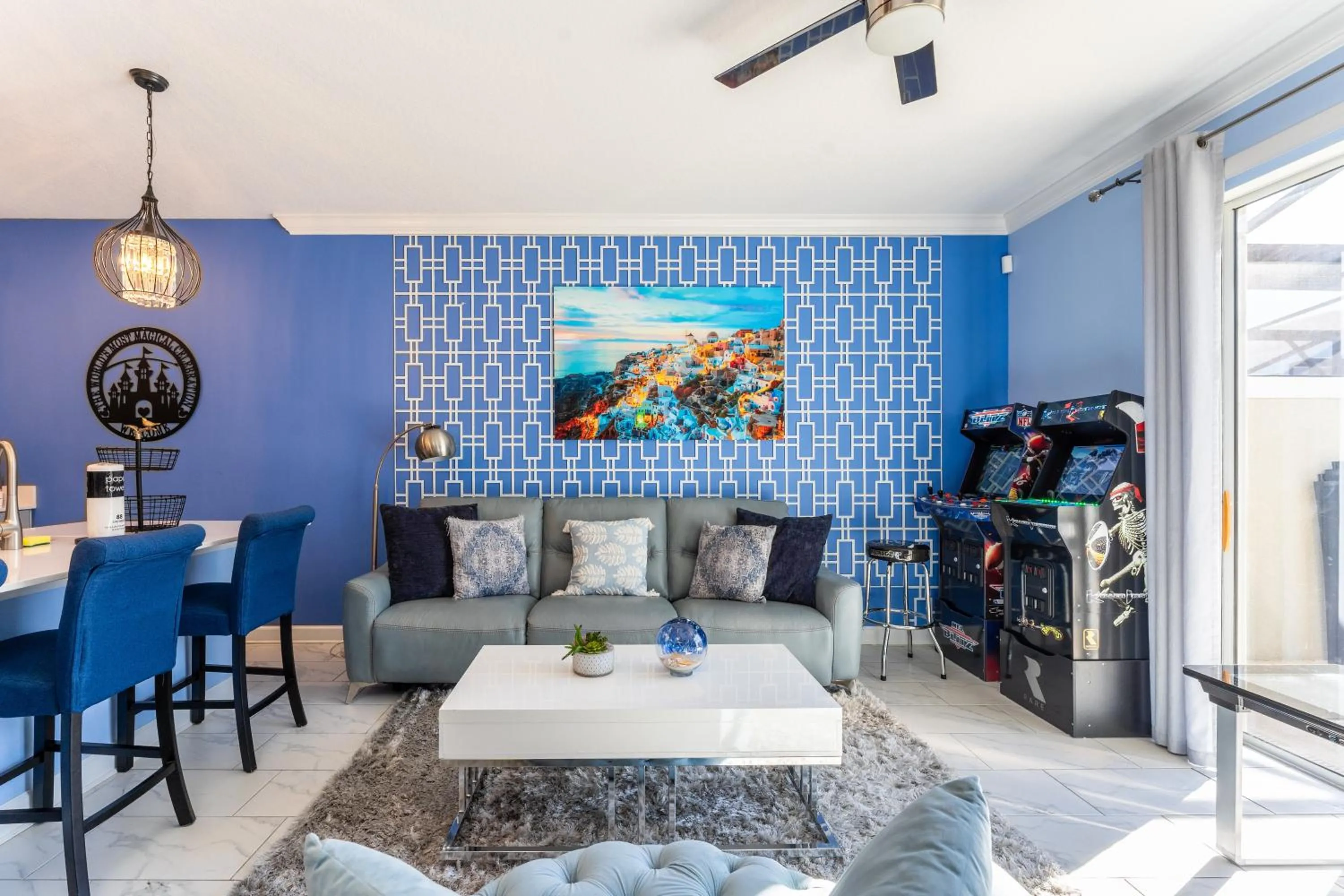 Living room in Family Retreat near Disney with Pool & Hot Tub!
