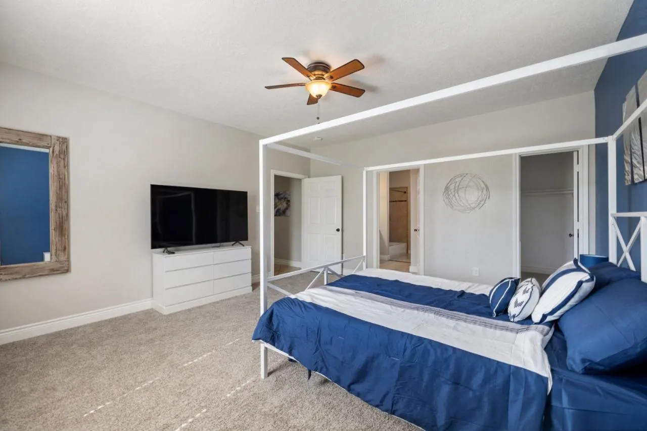 Bedroom, Bed in Modern 3 Bedroom with 85 Inch TV