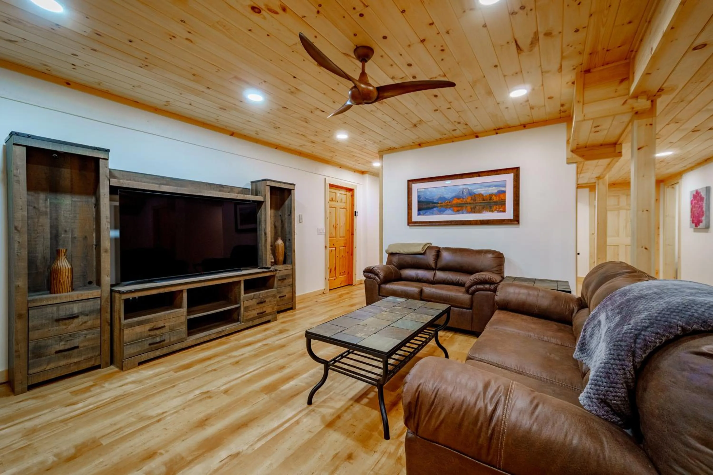 TV and multimedia in Adirondack Alpine Cabin with Hot Tub, Near Whiteface, Lake Placid, Game Rm, Fenced Yard, Views