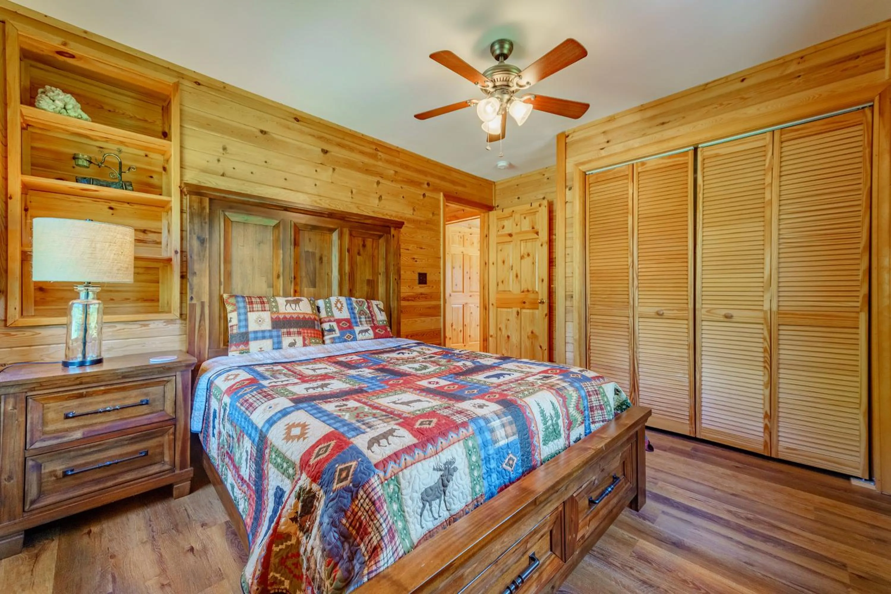 Bedroom, Bed in Adirondack Alpine Cabin with Hot Tub, Near Whiteface, Lake Placid, Game Rm, Fenced Yard, Views
