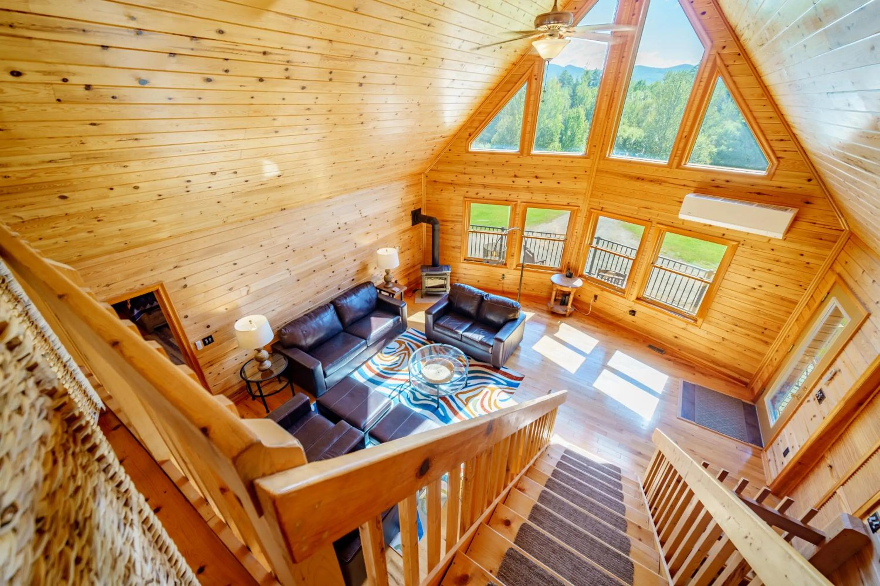 Living room in Adirondack Alpine Cabin with Hot Tub, Near Whiteface, Lake Placid, Game Rm, Fenced Yard, Views