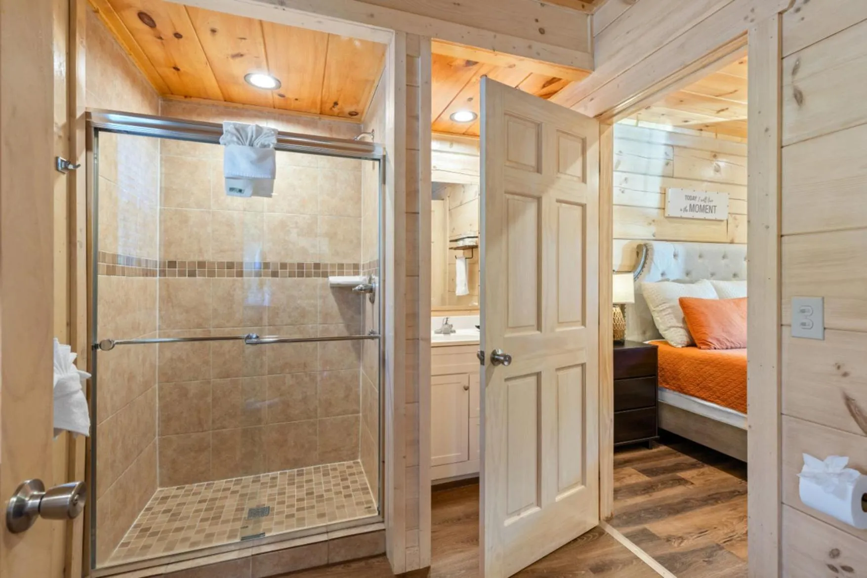 Shower, Bed in Enchanted Forest Hideaway by Ghosal Luxury Lodging