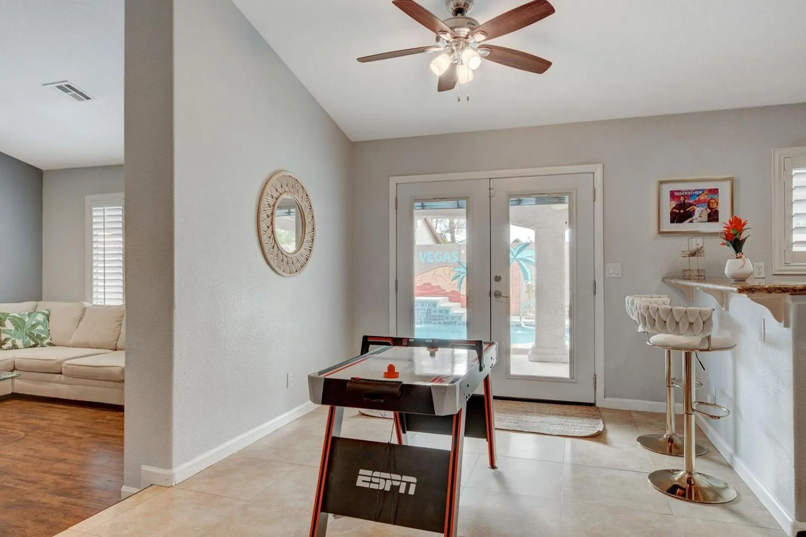 fireplace in Mirage Pool House - Heart of LV, Swimming Pool, Games, heavenly relaxation