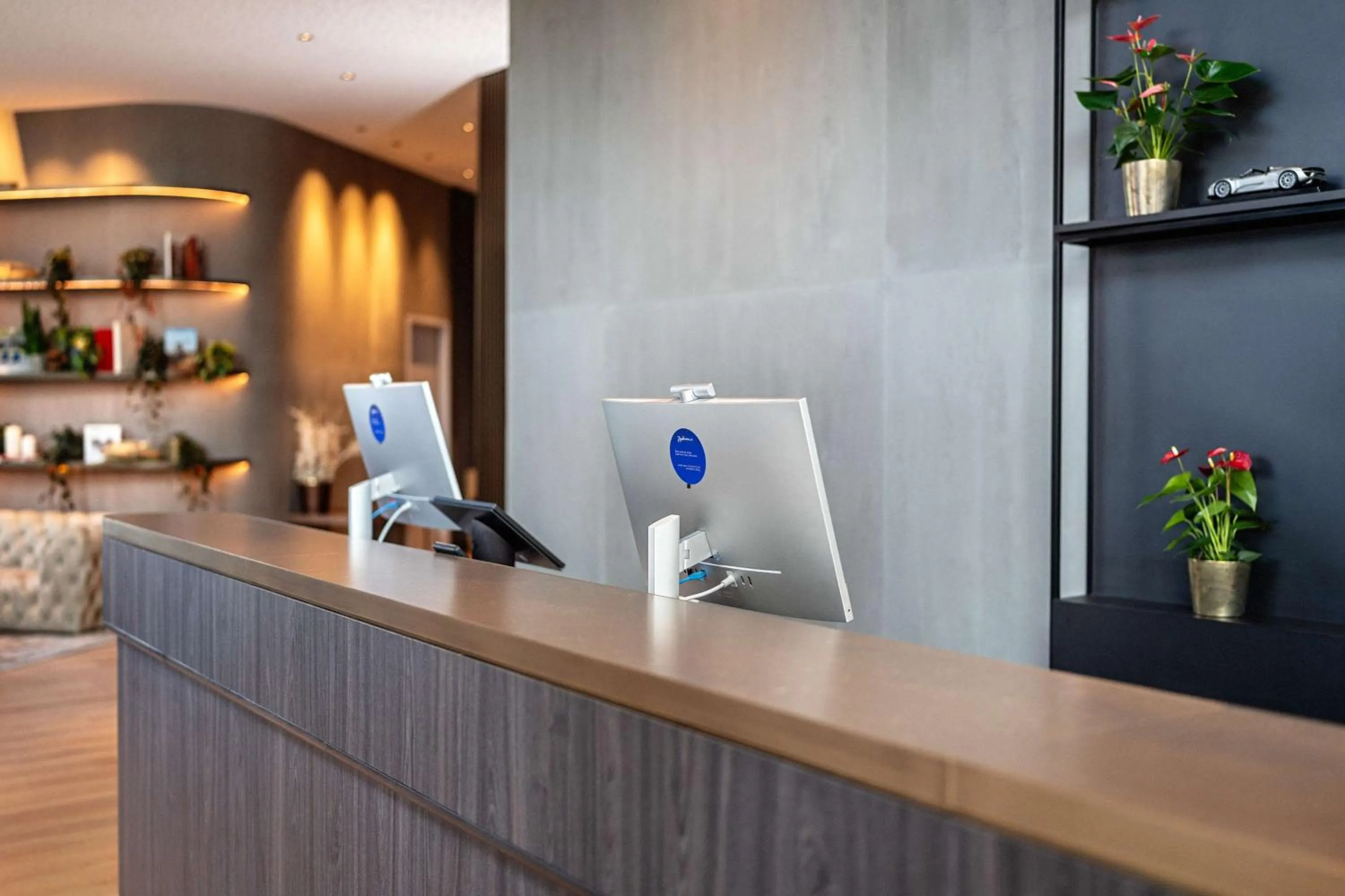 Lobby or reception in Radisson Blu Hotel at Porsche Design Tower Stuttgart