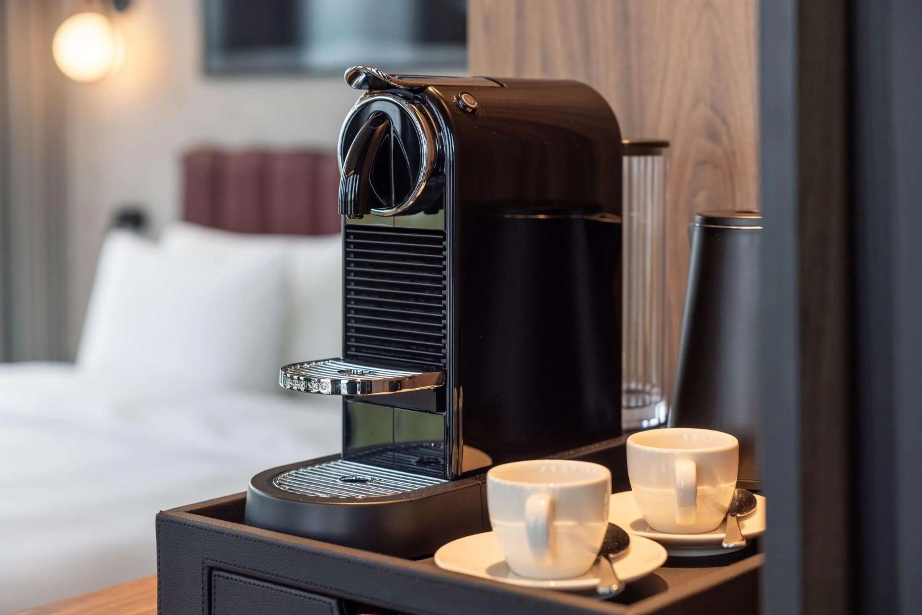 Bedroom, Bed in Radisson Blu Hotel at Porsche Design Tower Stuttgart