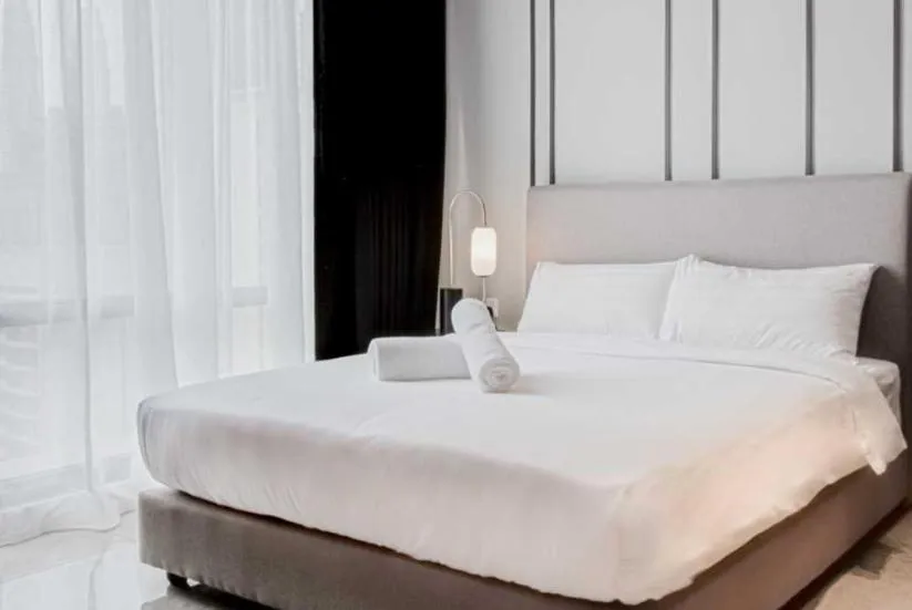 Bedroom, Bed in Axon Residence at Pavilion KLCC KL Tower view by KIMIRO