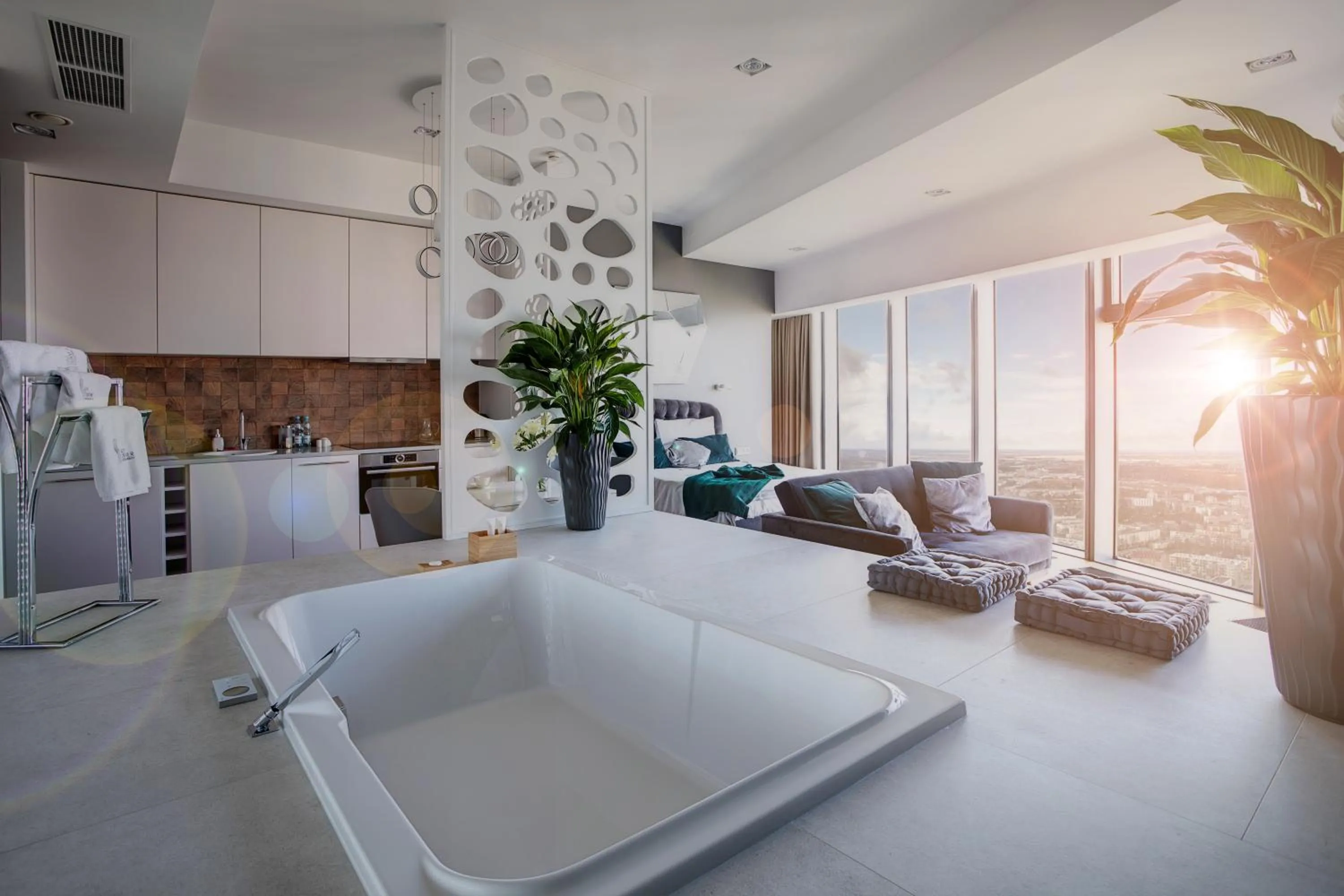 Bird's eye view, Bed in In The Sky - Apartamenty w Sky Tower